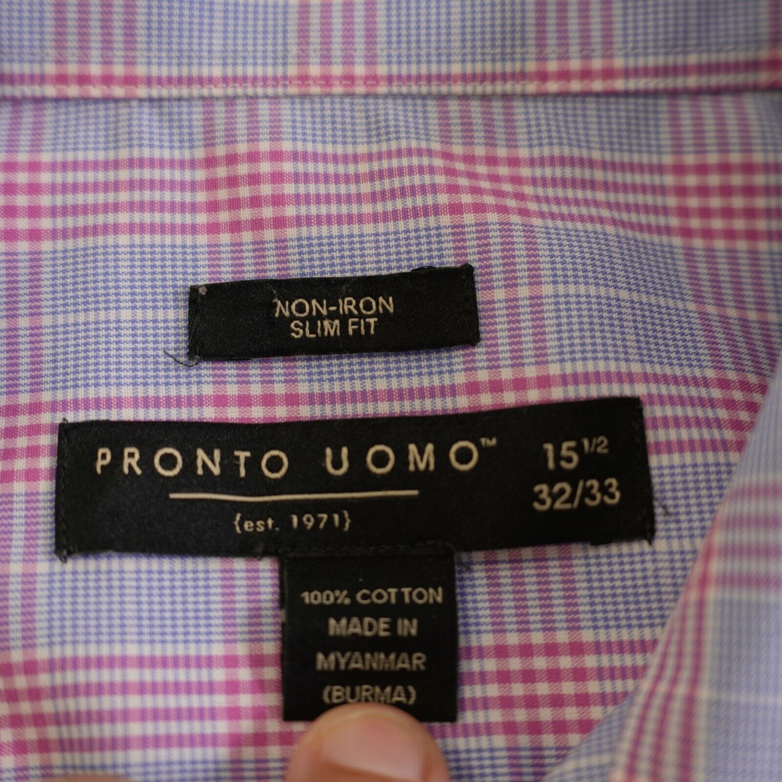 Pronto Uomo Pronto Uomo Pink Blue Plaid 15.5 32/33 Non Iron Slim Fit Col Size US S / EU 44-46 / 1 - 7 Thumbnail