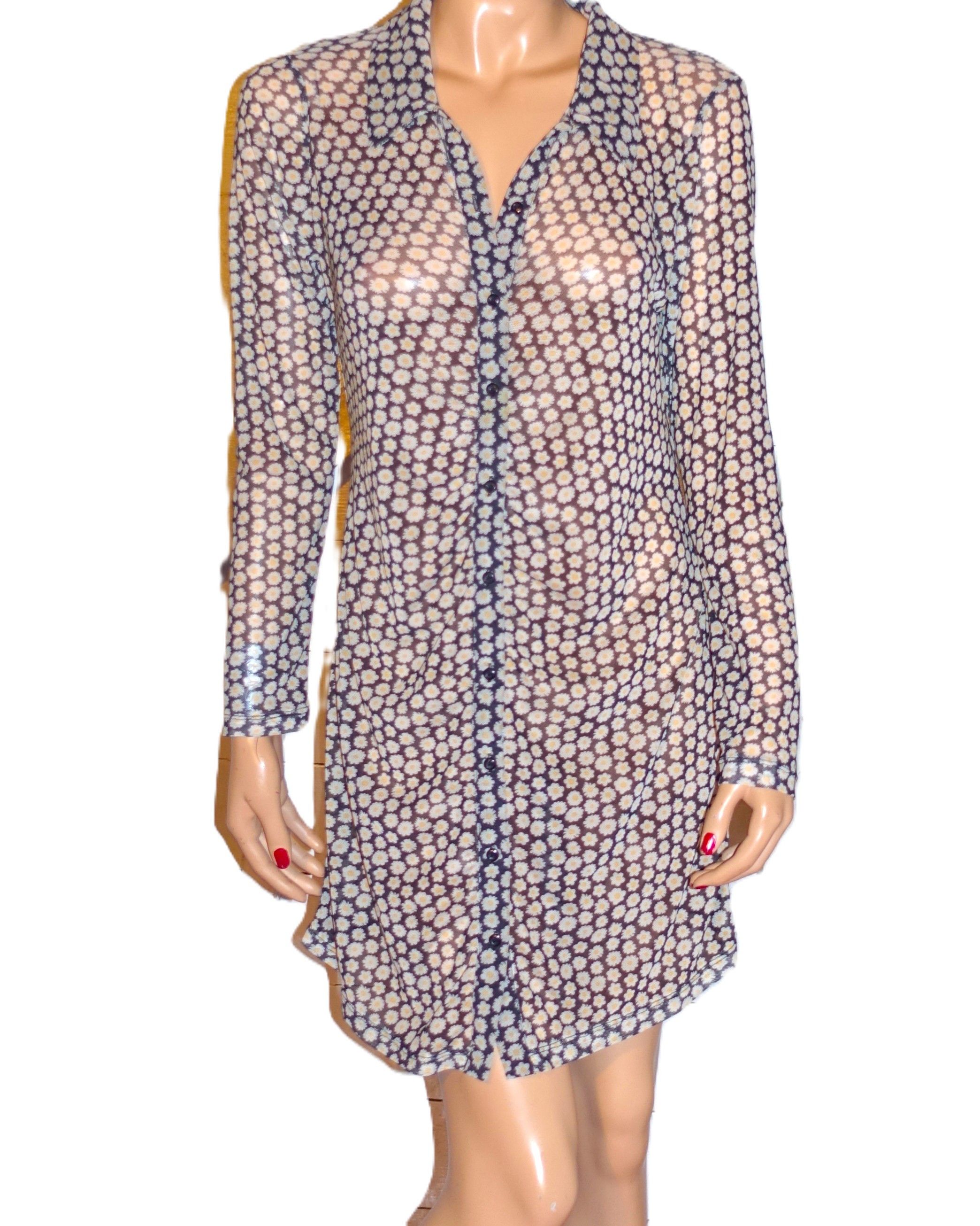Other Wild Fable Black Yellow Floral Sheer Shirt Dress M Size M / US 6-8 / IT 42-44 - 1 Thumbnail