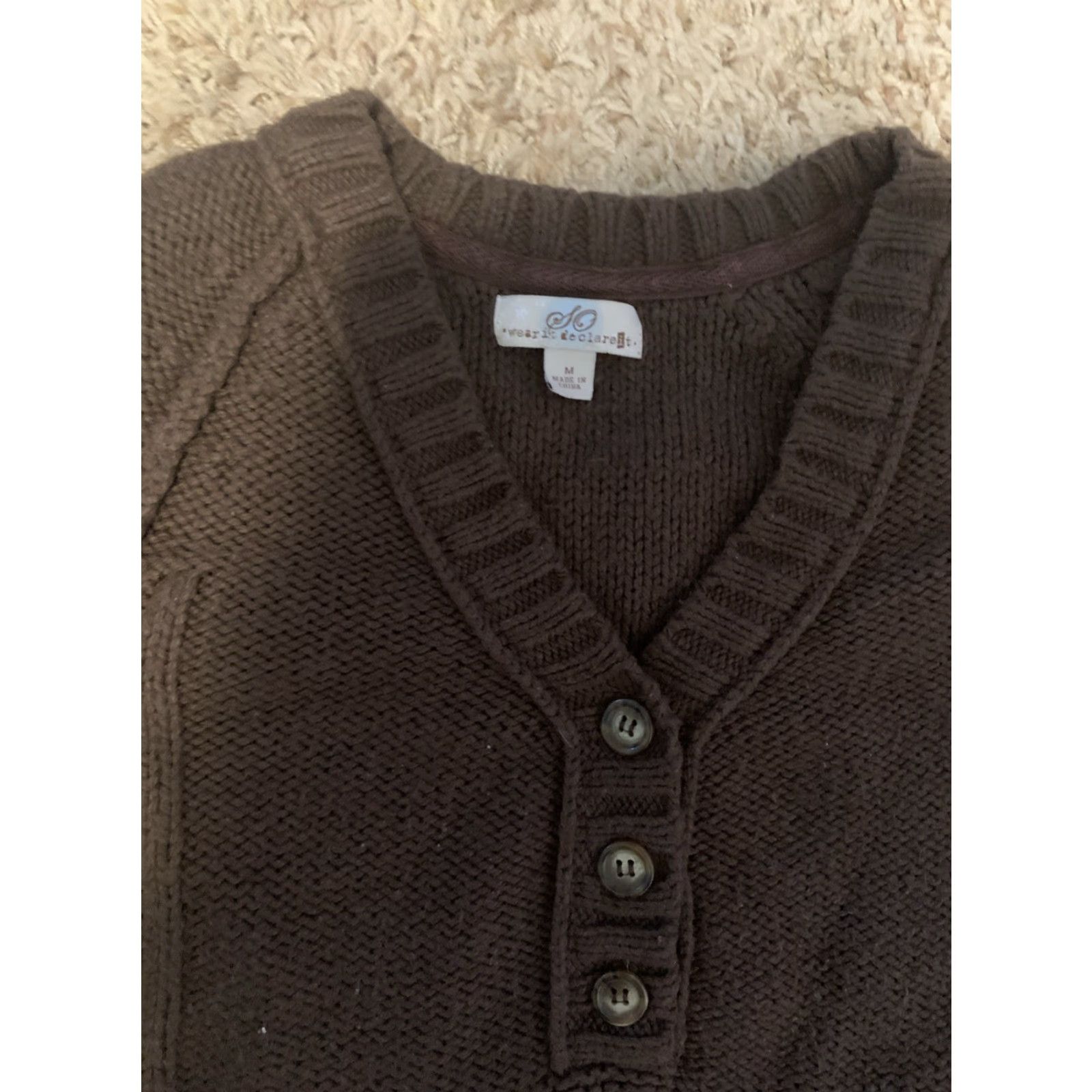Vintage SO Jrs. Medium Y2K Sweater Pullover Brown V-Neck Button Knit Slim 90s Hipster Grunge 1026 Size M / US 6-8 / IT 42-44 - 2 Thumbnail