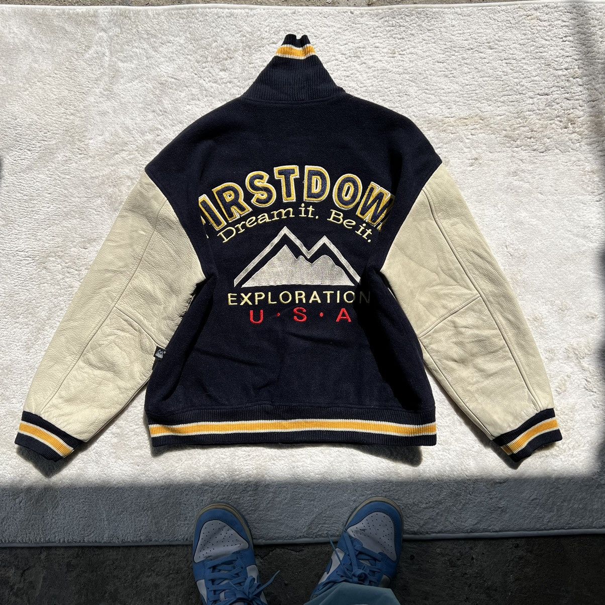 Vintage Varsity Jacket Leather FIRST DOWN BIG SPELLOUT Size US M / EU 48-50 / 2 - 4 Thumbnail