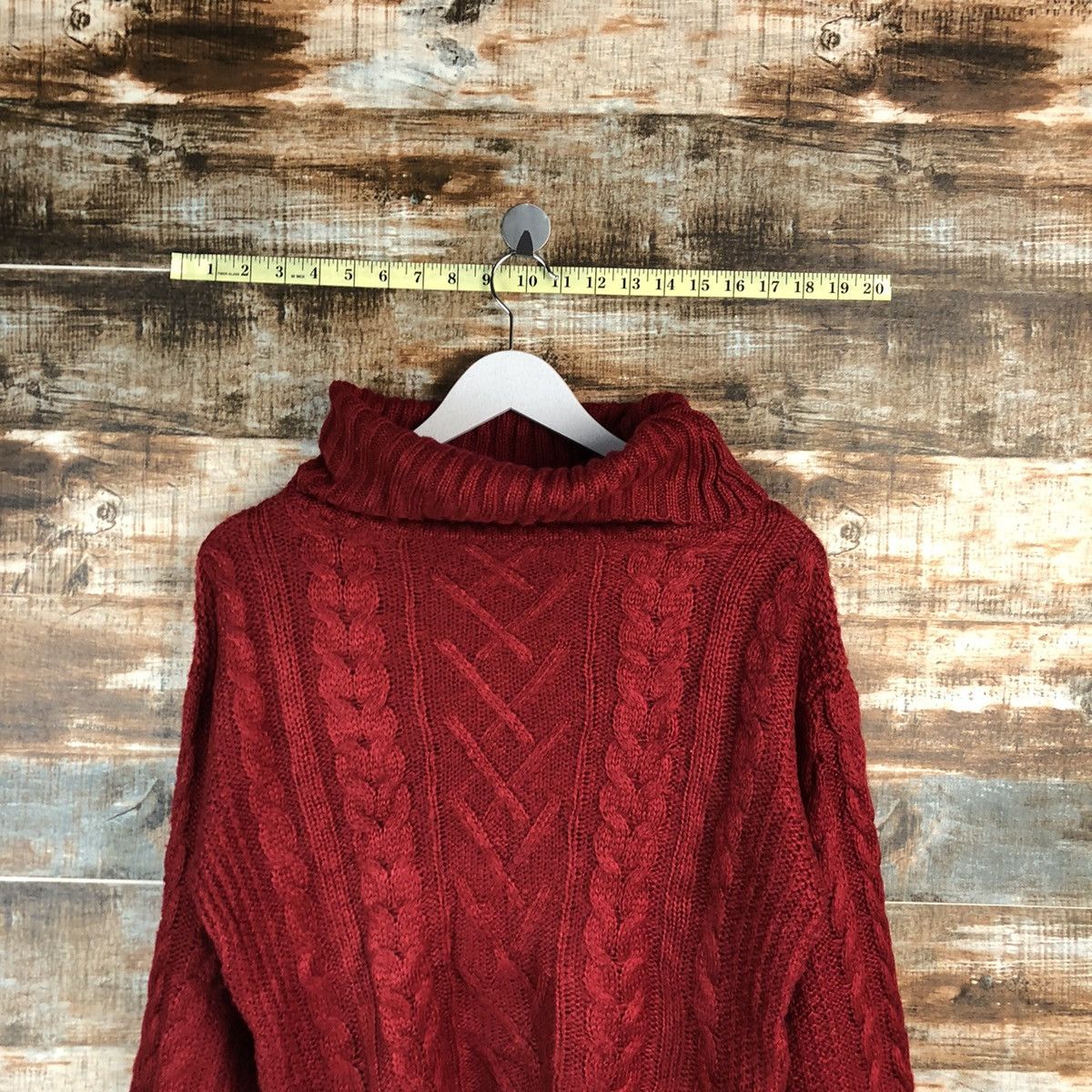 Aran Isles Knitwear × Japanese Brand × Vintage One Way Red Turtle Neck Knitwear crop top #A1563 Size M / US 6-8 / IT 42-44 - 2 Thumbnail