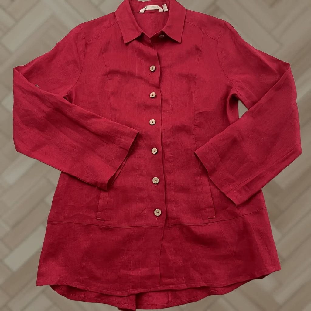 Soft Surroundings Soft Surroundings Blouse 3/4 Sleeve Linen Button Front Pink Womens XS Petite Nike Size XS / US 0-2 / IT 36-38 - 1 Thumbnail