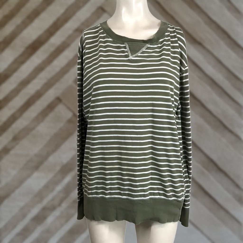 Vintage VINTAGE CURRENT/ELLIOTT Striped Long Sleeve Crew Neck Sweatshirt Green White Size 3 Size XS / US 0-2 / IT 36-38 - 1 Thumbnail