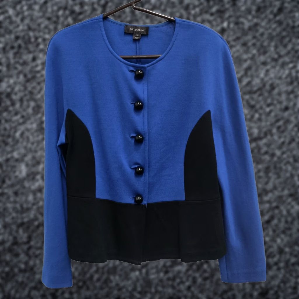 St. John St. John Jacket Women 12 Blue Black Wool Knit Santana Classic Timeless Old Money City Designer Formal Workwear Dressy Size XL / US 12-14 / IT 48-50 - 1 Thumbnail