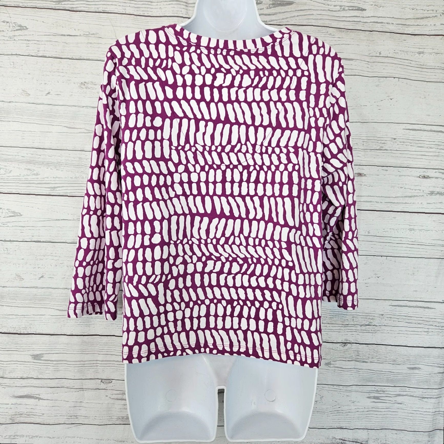 Vintage Chico's Top Womens L Purple White 3/4 Sleeve V-Neck Cotton Blend Shirt Womens Size L / US 10 / IT 46 - 3 Thumbnail