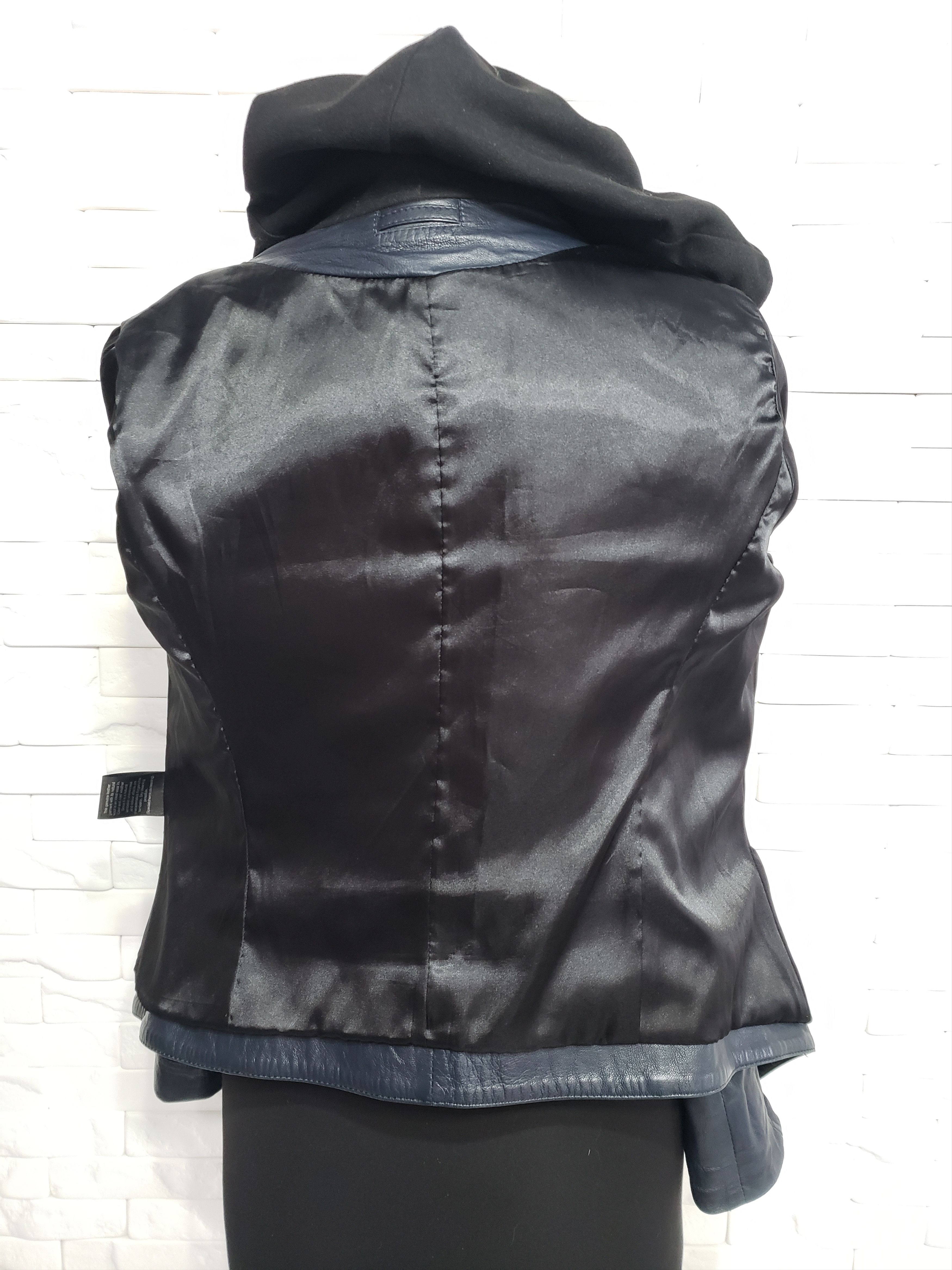 Genuine Leather Stylish blue leather jacket for women with a hood. Size L / US 10 / IT 46 - 7 Thumbnail