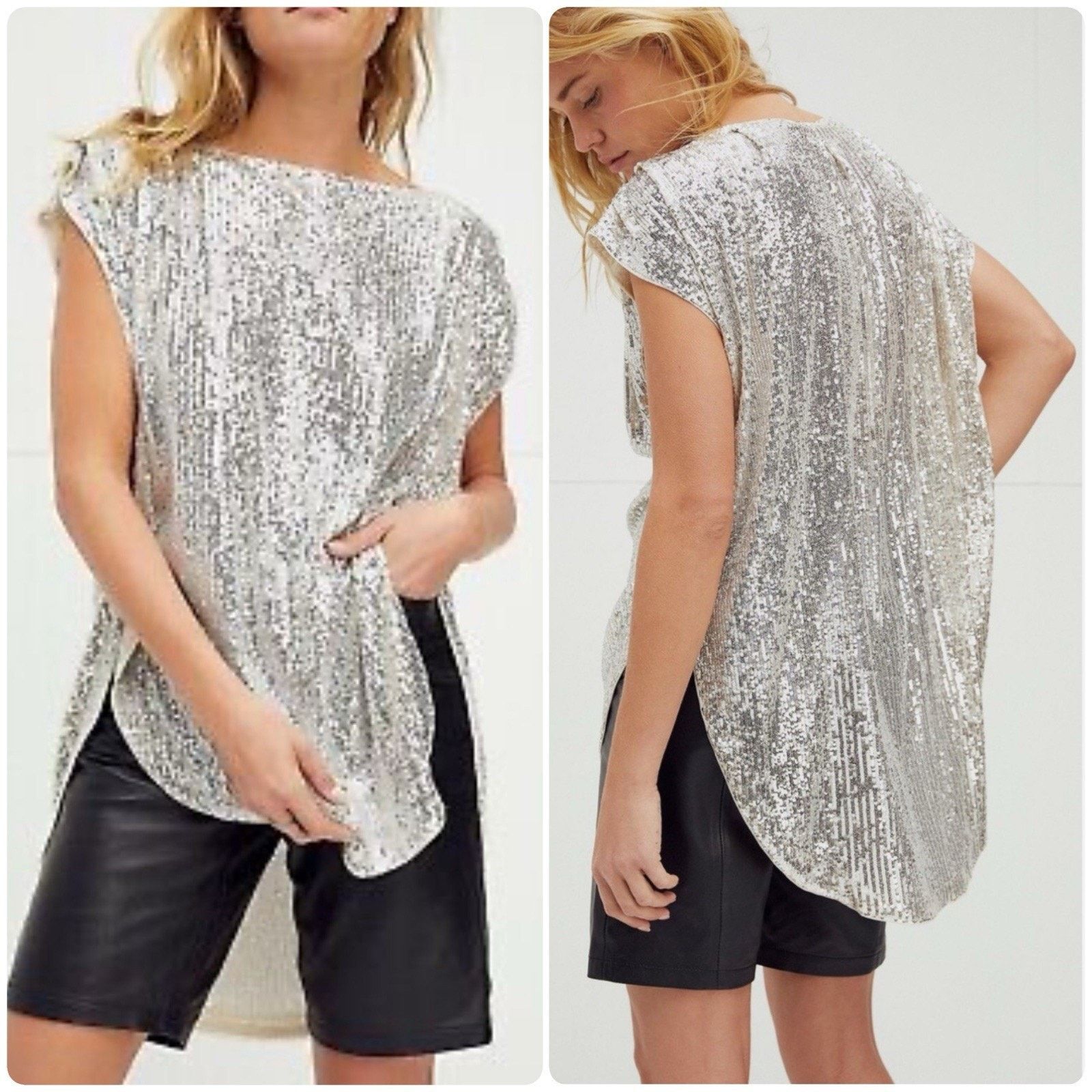 Free People FREE PEOPLE Shine Time Live Gold Silver Sequin Tunic Size XS Size XS / US 0-2 / IT 36-38 - 2 Thumbnail
