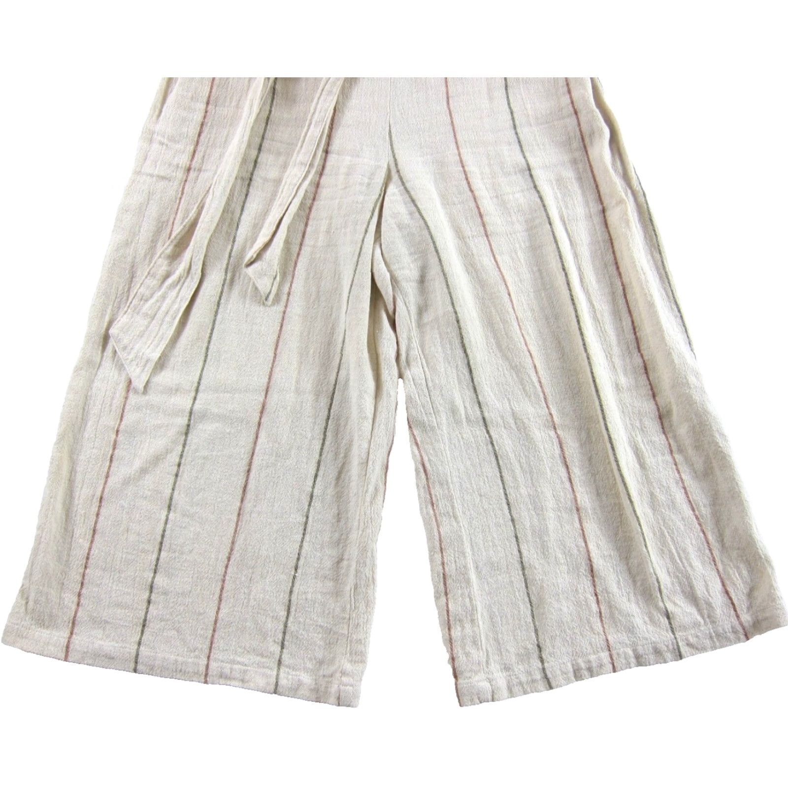 Vintage World Market Jumpsuit Cotton Weave Ivory Pink Stripe Wide Leg Romper S-M Size 28" / US 6 / IT 42 - 5 Thumbnail