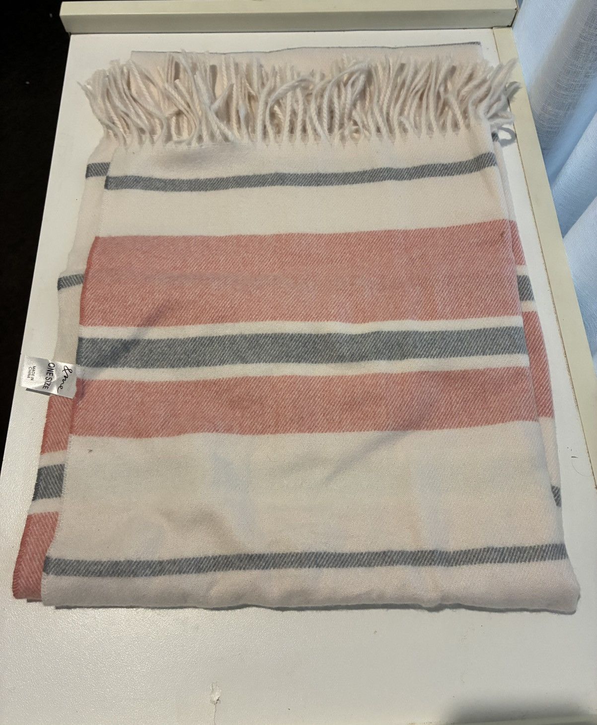 Other &me Pink & white striped throw blanket with fringe Size ONE SIZE - 5 Thumbnail