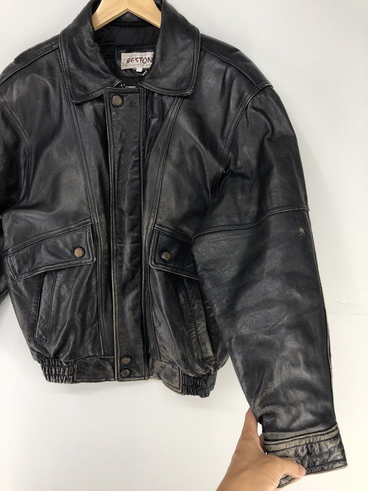 Leather Vintage Bestone Sheepskin Leather Bomber Jacket Size US L / EU 52-54 / 3 - 8 Thumbnail