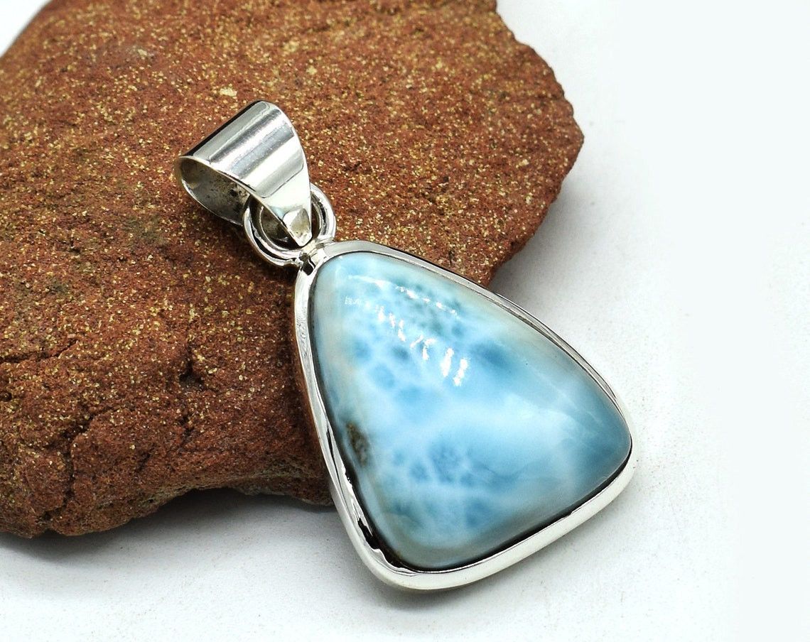 Handmade Excellent Smooth Larimar Gemstone 925 Silver Pendant Size ONE SIZE - 4 Thumbnail