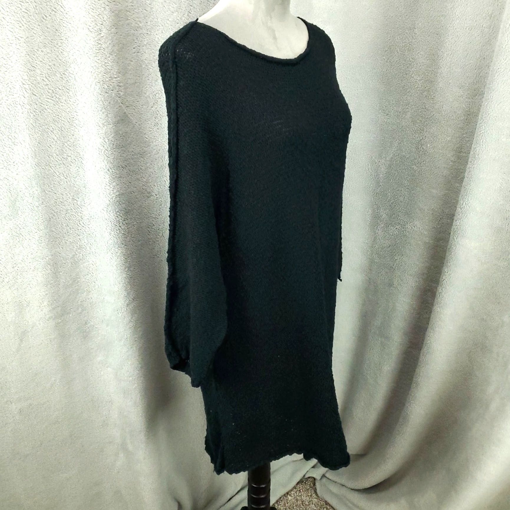 Vintage Womens Black Dress XL Beach Cover Up Lulu B Open Knit Shift Pullover Pocket Dress Shift Beach Bohemian Classic Knee Length 100% Cotton Knit Size XL / US 12-14 / IT 48-50 - 2 Thumbnail
