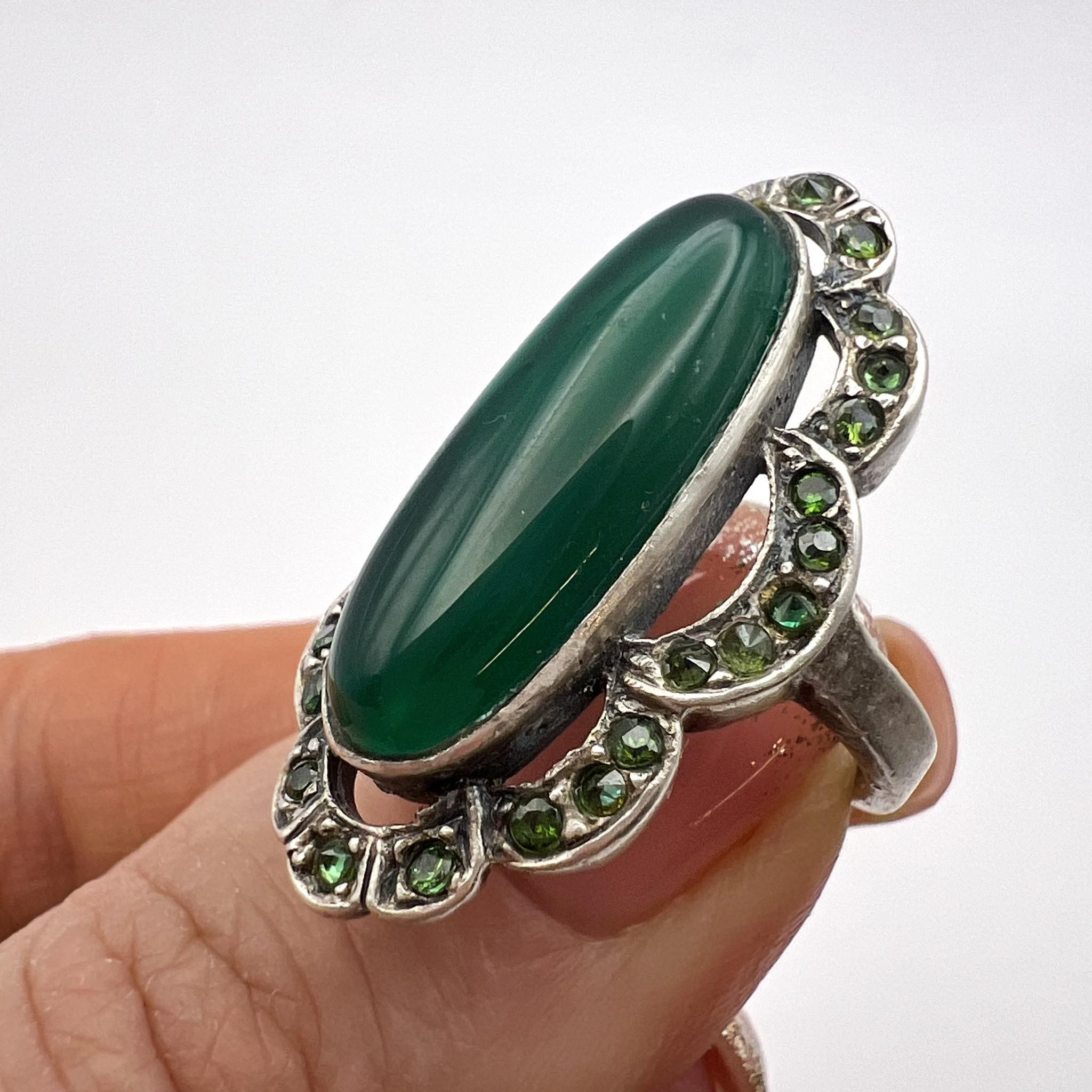 Vintage Vintage Sterling Silver 925 Ring Green Stone Size 6 Marked Size ONE SIZE - 2 Thumbnail