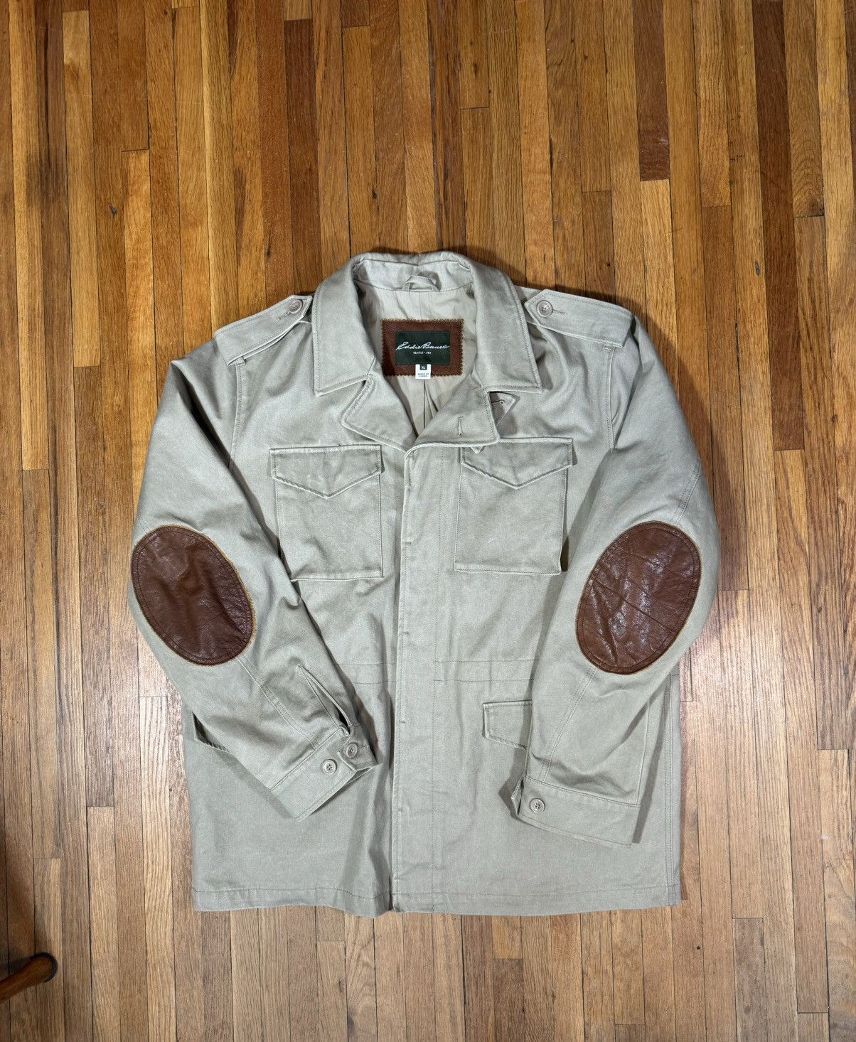 Eddie Bauer × Vintage Eddie Bauer Jacket Mens XLarge Beige Leather Patch Jacket Size US XL / EU 56 / 4 - 1 Thumbnail