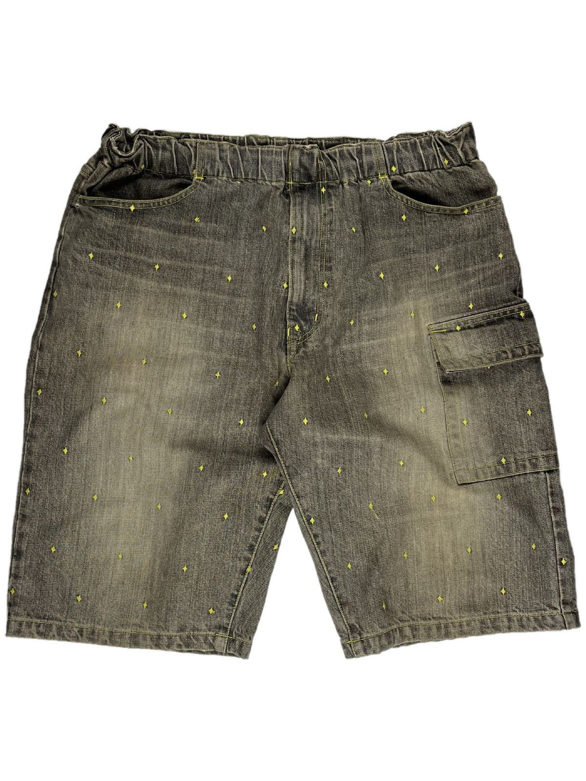 image of Ss02 Undercover Illusion Of Haze Embroidered Denim Shorts in Grey, Men's (Size 30)