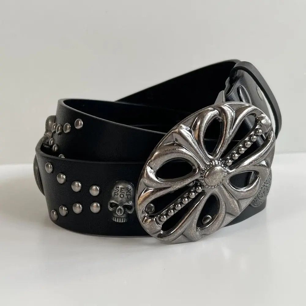 Vintage y2k 2000s vintage skeleton cross studded goth emo black belt Size ONE SIZE - 3 Thumbnail