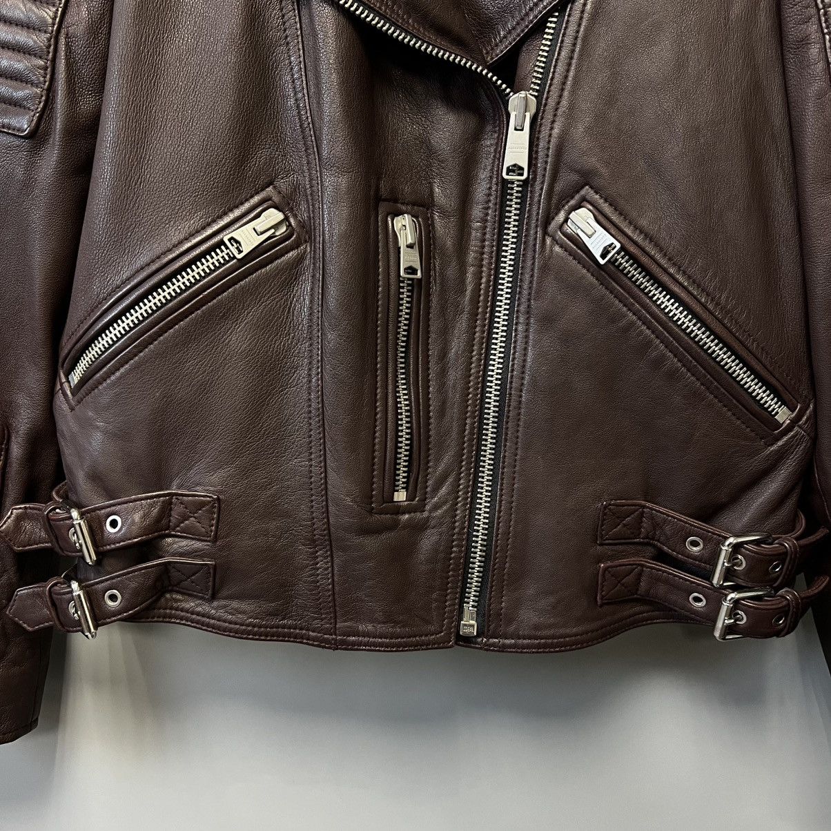 Allsaints AllSaints Estella Leather Biker Jacket Brown/Chocolate Lamb Size M / US 6-8 / IT 42-44 - 9 Thumbnail
