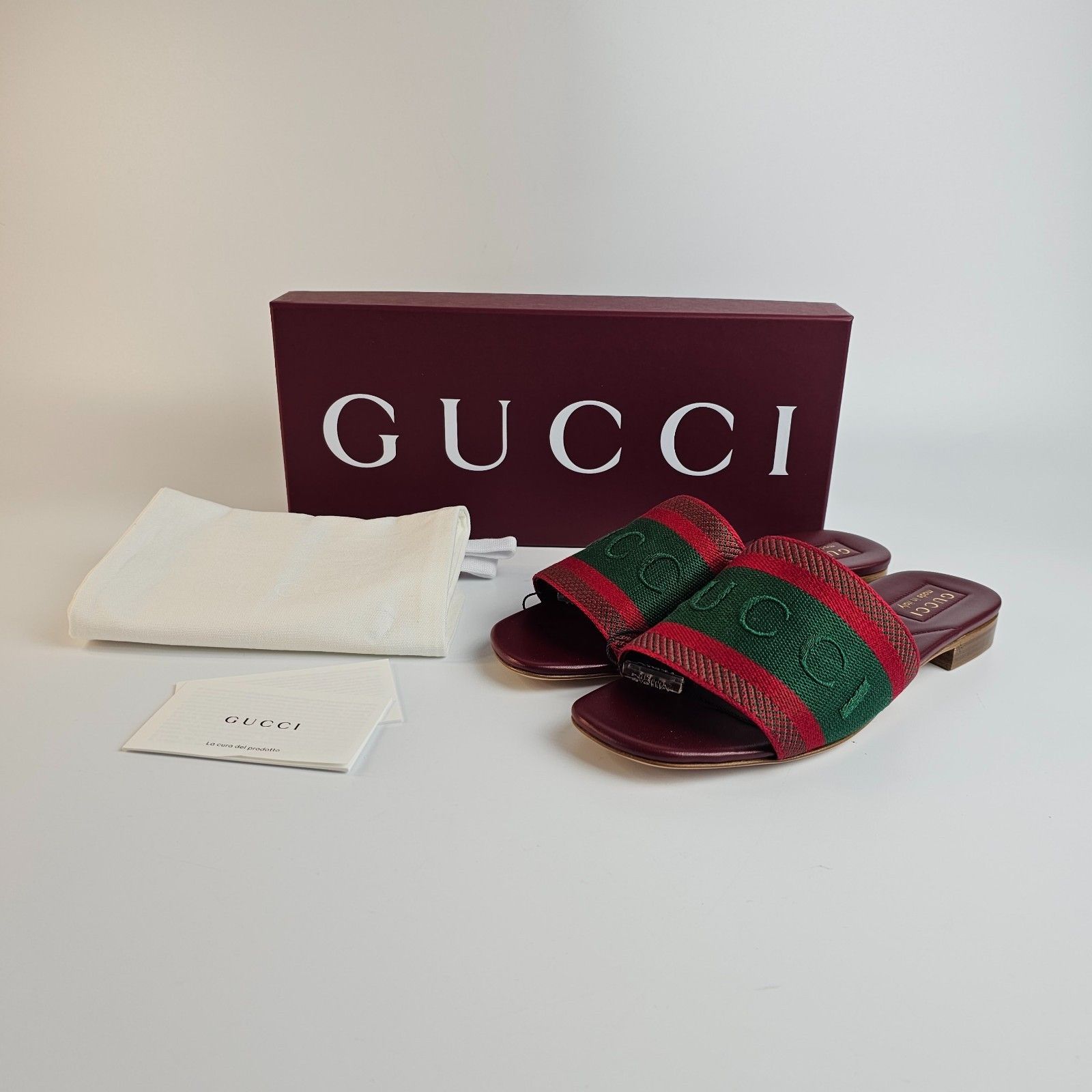 Gucci GUCCI Green/Red Cotton Web Slide Sandals New & Auth Size US 6 / IT 36 - 3 Thumbnail
