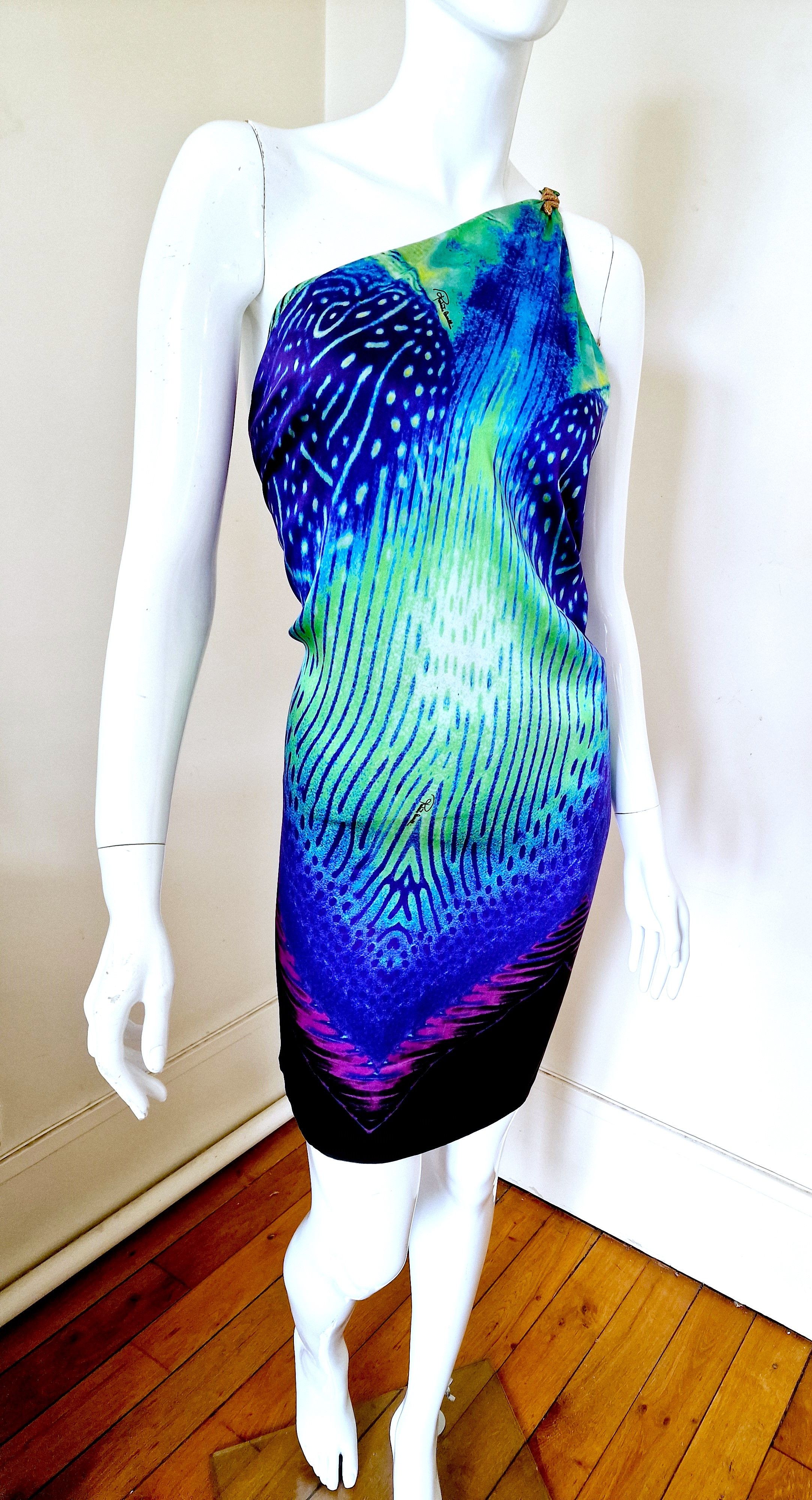 Roberto Cavalli Roberto Cavalli Vibrant Silk Peacock Feather Snake Dress Size XS / US 0-2 / IT 36-38 - 2 Thumbnail