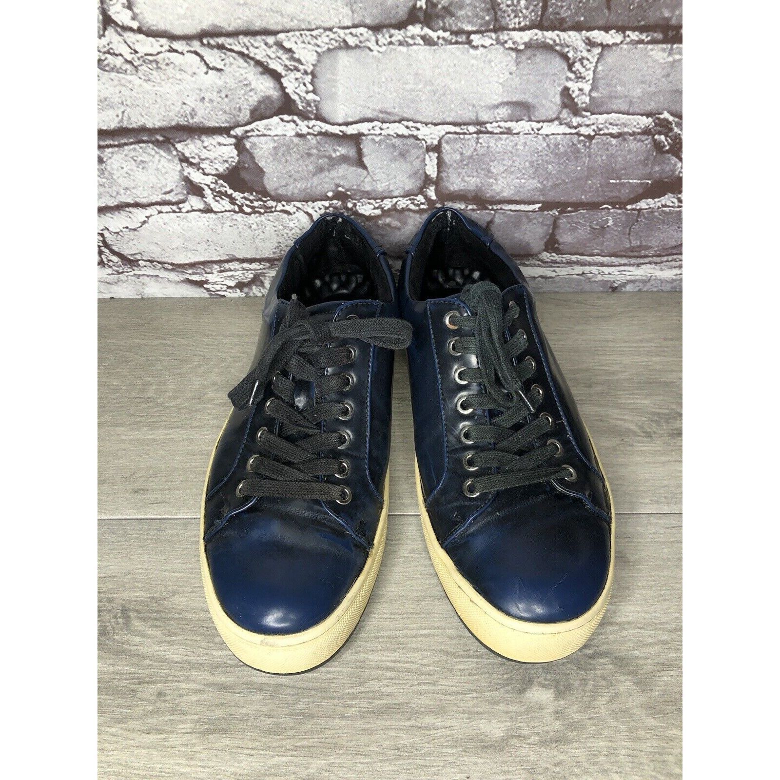 Karl Lagerfeld KARL LAGERFELD Navy Blue Patent Leather Lace Up Sneakers Sho Size US 9 / EU 42 - 15 Thumbnail