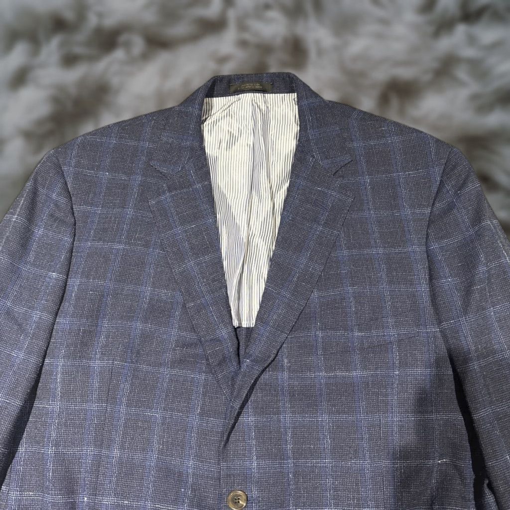 Allen Edmonds VINTAGE Allen Edmonds Wool Sport Coat Blazer Blue Plaid 46R Mens Union USA Made Size 46R - 1 Thumbnail