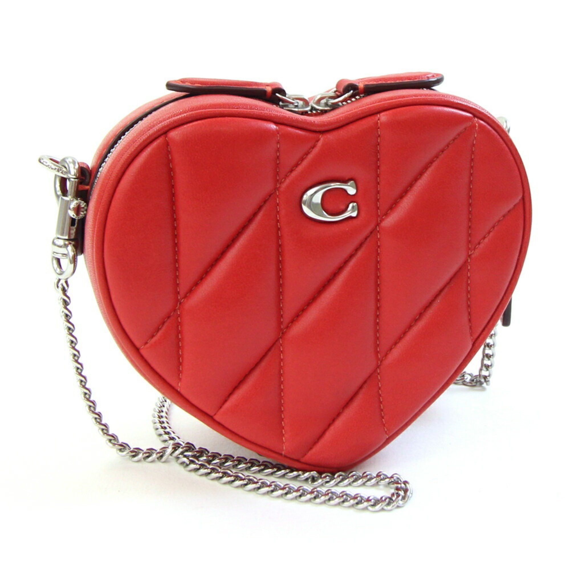 Coach Heart Crossbody Shoulder Bag 14 CE766 Red Leather Chain