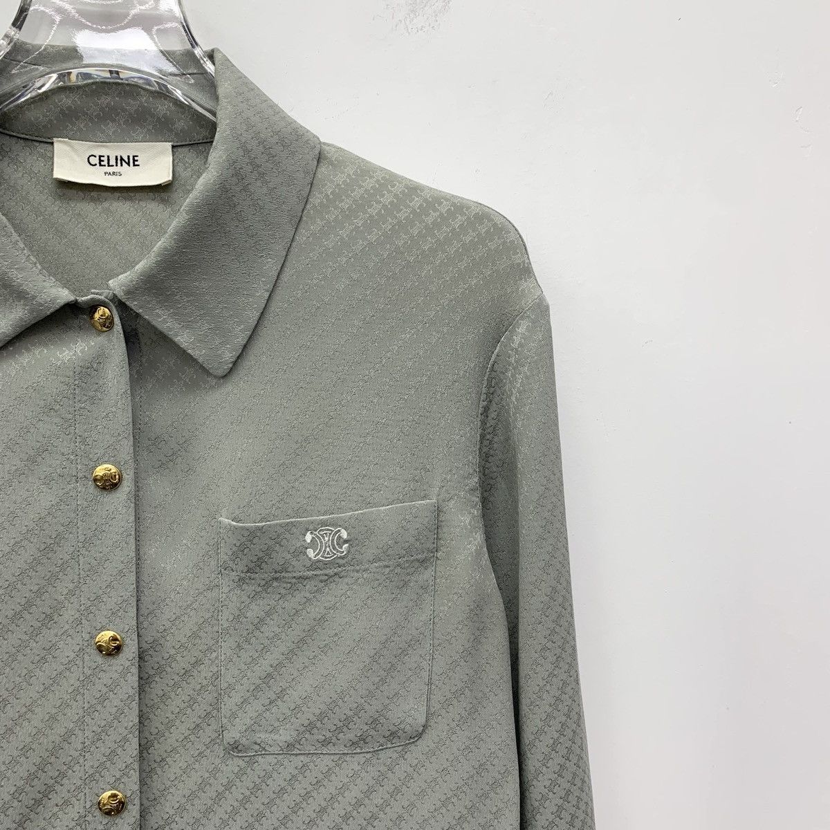 Celine Celine Gray Green Arc de Triomphe Full Printed Silk Shirt Size XS / US 0-2 / IT 36-38 - 3 Thumbnail