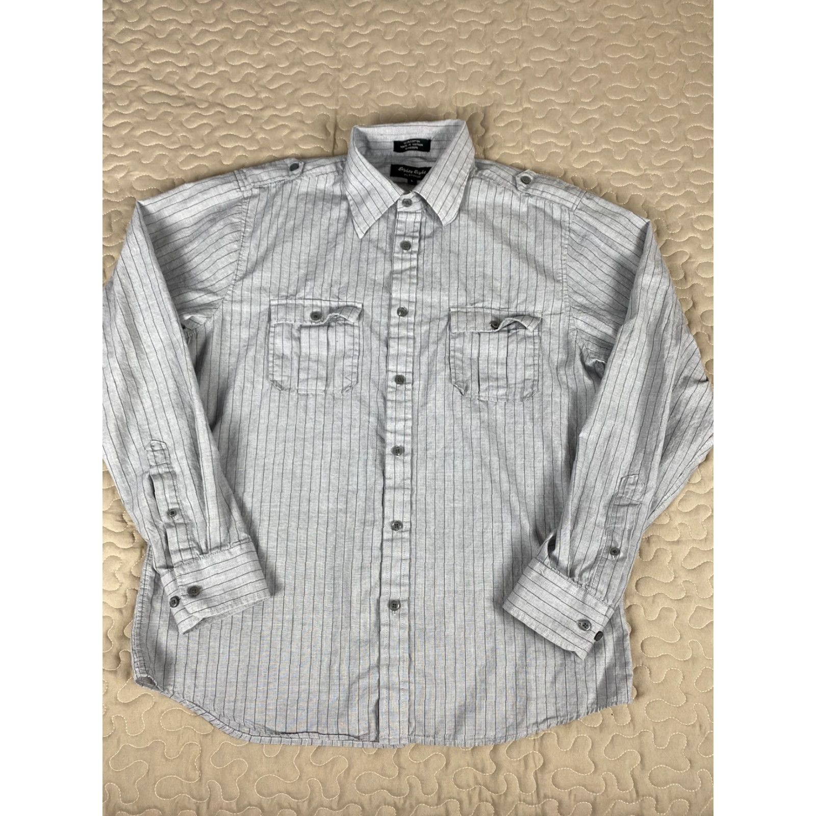 Vintage VINTAGE Eighty Eight Plantinum Mens Pinstripe Gray Long Sleeve Military Shirt Sz L Size US L / EU 52-54 / 3 - 2 Thumbnail
