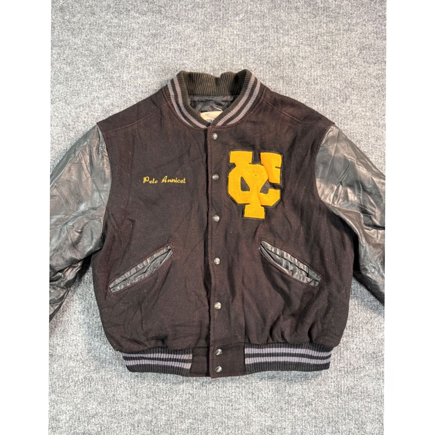 Logo 7 VINTAGE Excelled Jacket Mens L Embroidered Logo Leather Sleeves Wool Striped 70s Varsity Button Snap Mens Size US L / EU 52-54 / 3 - 3 Thumbnail