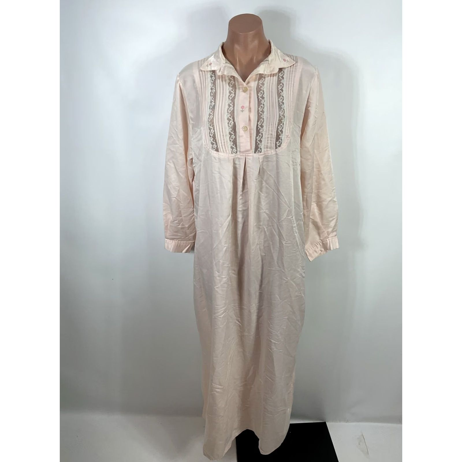 Vintage Vintage Eve Stillman Nightgown Womens Large Pink Satin Embroidered Lace Long Size ONE SIZE - 3 Thumbnail