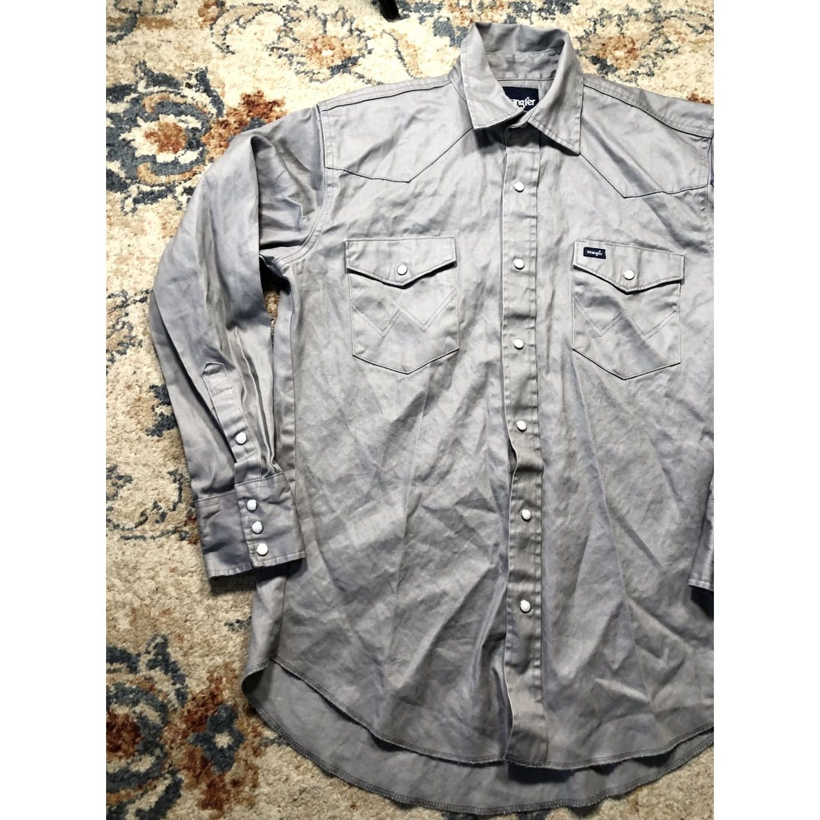 Wrangler VINTAGE Wrangler Shirt Mens Medium Gray Twill Western Pearl Snap Long Sleeve Casual Size US M / EU 48-50 / 2 - 3 Thumbnail
