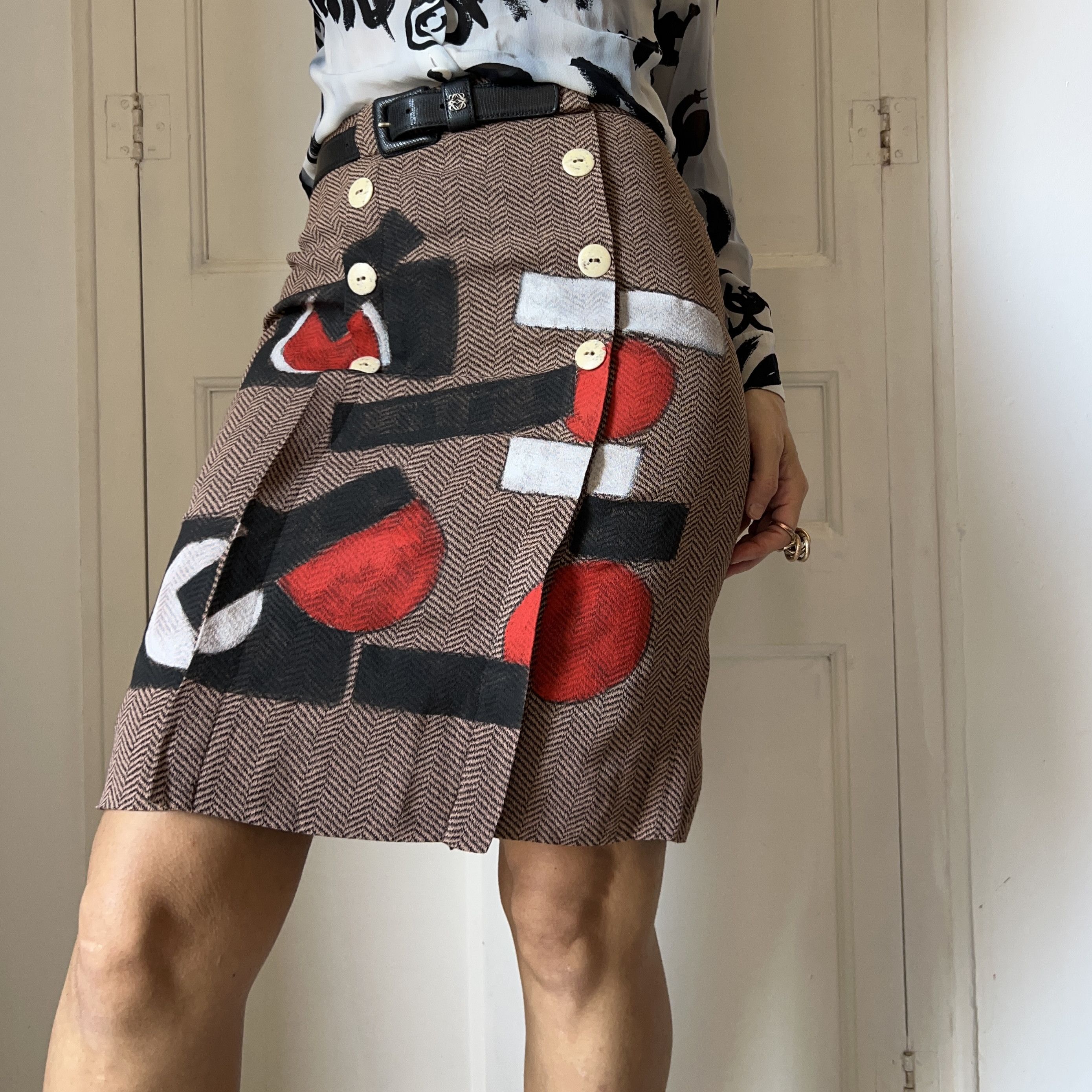 Custommade Hand Painted Abstract Skirt: Herringbone Geometric Size 28" / US 6 / IT 42 - 5 Thumbnail