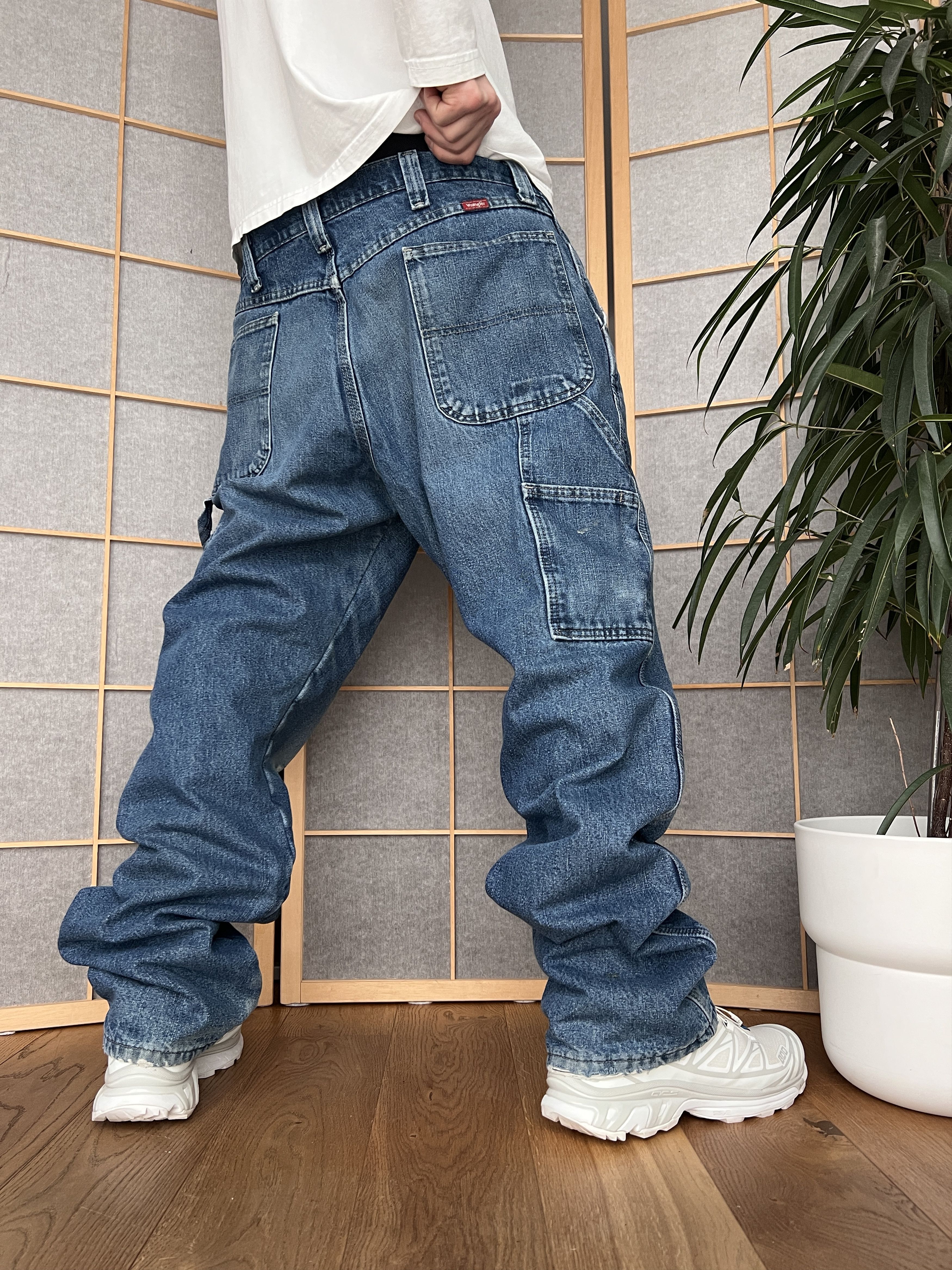 Wrangler workwear VTG 90s carpenter fleece denim baggy faded