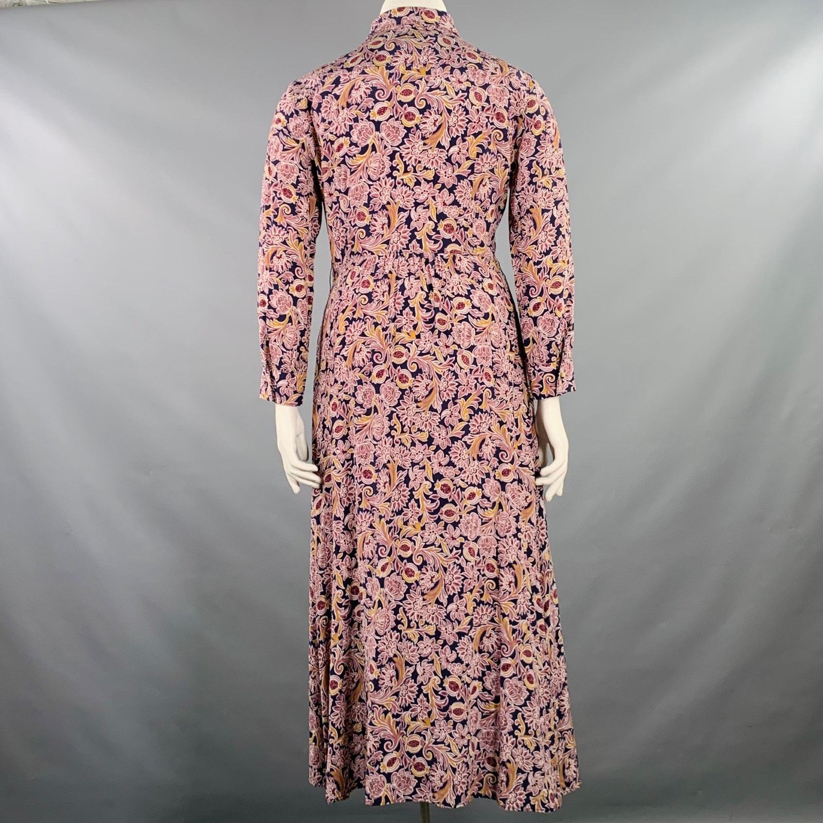 Max Mara Size 12 Navy Burgundy Silk Abstract Floral Long Shirt Dress Size L / US 10 / IT 46 - 4 Thumbnail