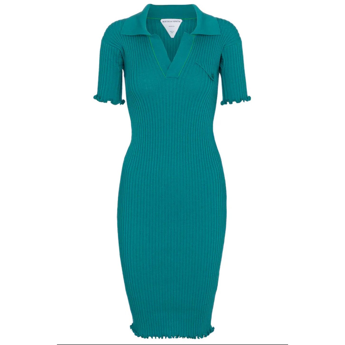 Bottega Veneta Bottega Veneta Duck Green Ribbed Wool Midi Dress Turquoise Size S / US 4 / IT 40 - 1 Thumbnail