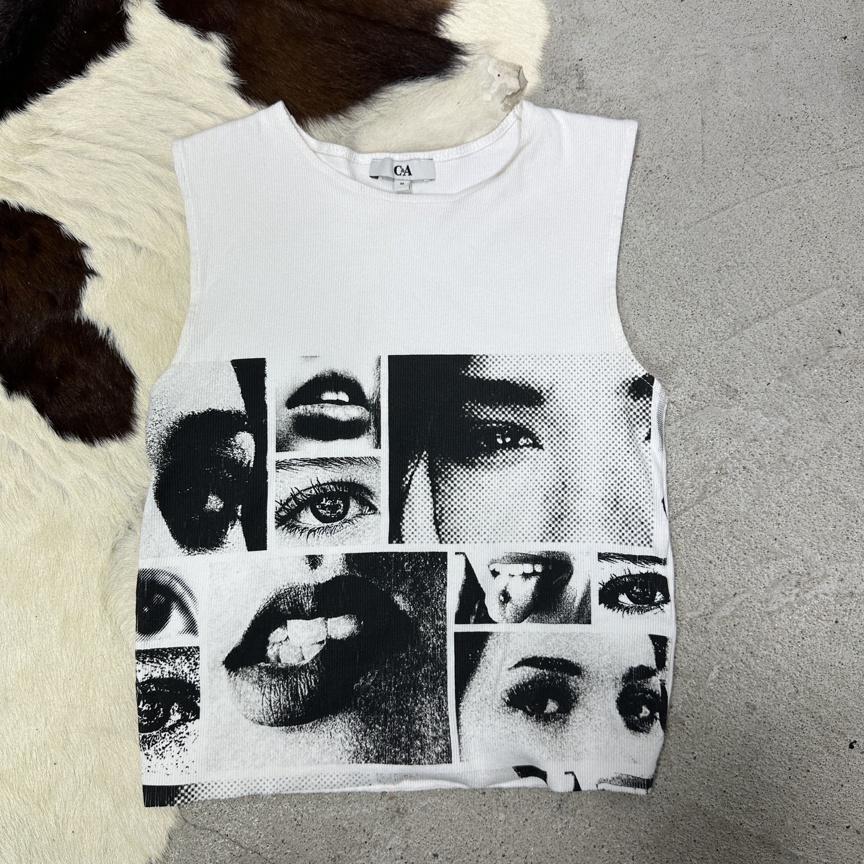 C&A Vintage Casual Streetwear Hip Hop Ribbed Graphic Top Y2K Size M / US 6-8 / IT 42-44 - 2 Thumbnail