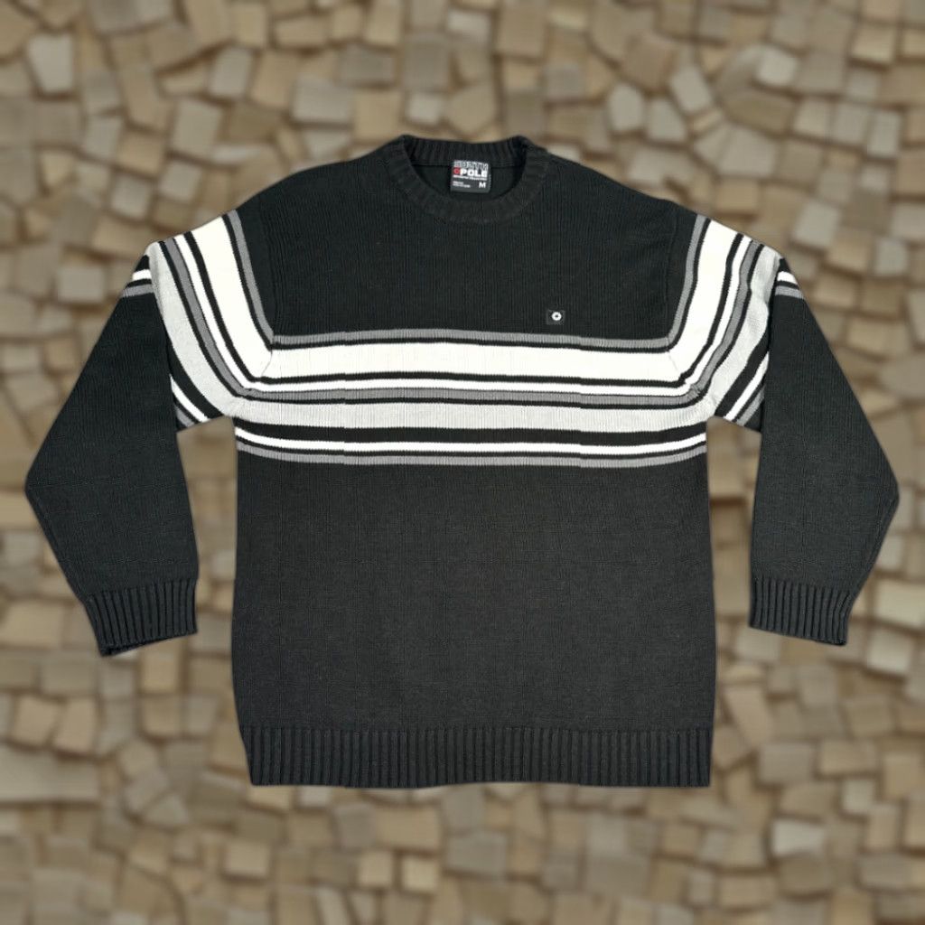 Southpole VINTAGE Southpole Sweater Mens Pullover Adult MEDIUM Black White Gray Striped Crew Neck Ribbed Inlay 90s Y2K Decade Fashion Size US M / EU 48-50 / 2 - 1 Thumbnail