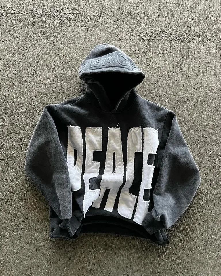 Japanese Brand Peace Patchwork Loose Pullover Hoodies Size US L / EU 52-54 / 3 - 1 Thumbnail