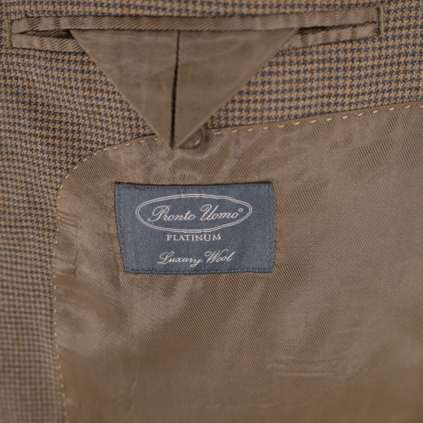 Pronto Uomo Pronto Uomo Platinum Luxury Wool Brown Blue Hounstooth 2 But Size 44R - 9 Thumbnail