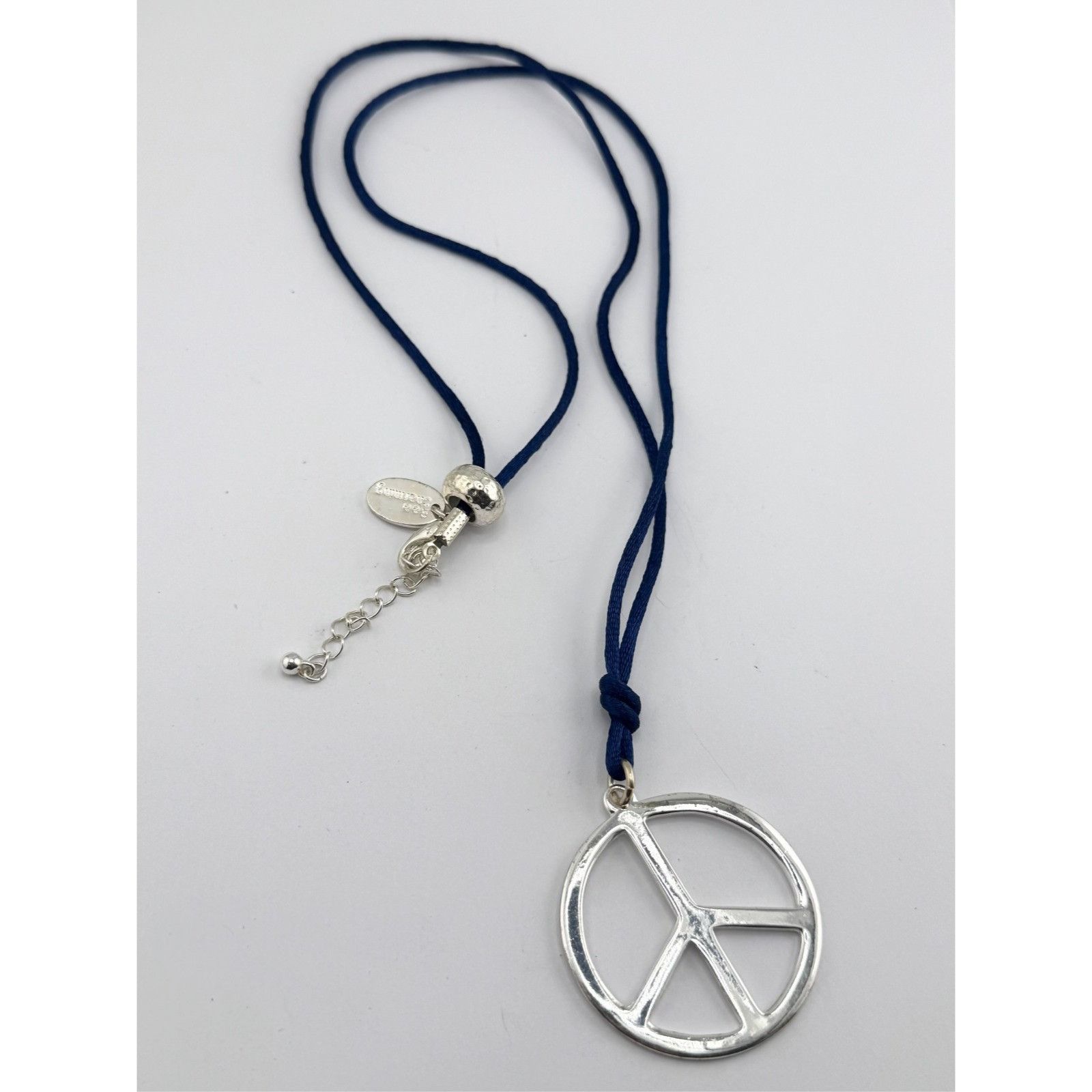 Vintage Silver peace sign with navy cord necklace Size ONE SIZE - 4 Thumbnail