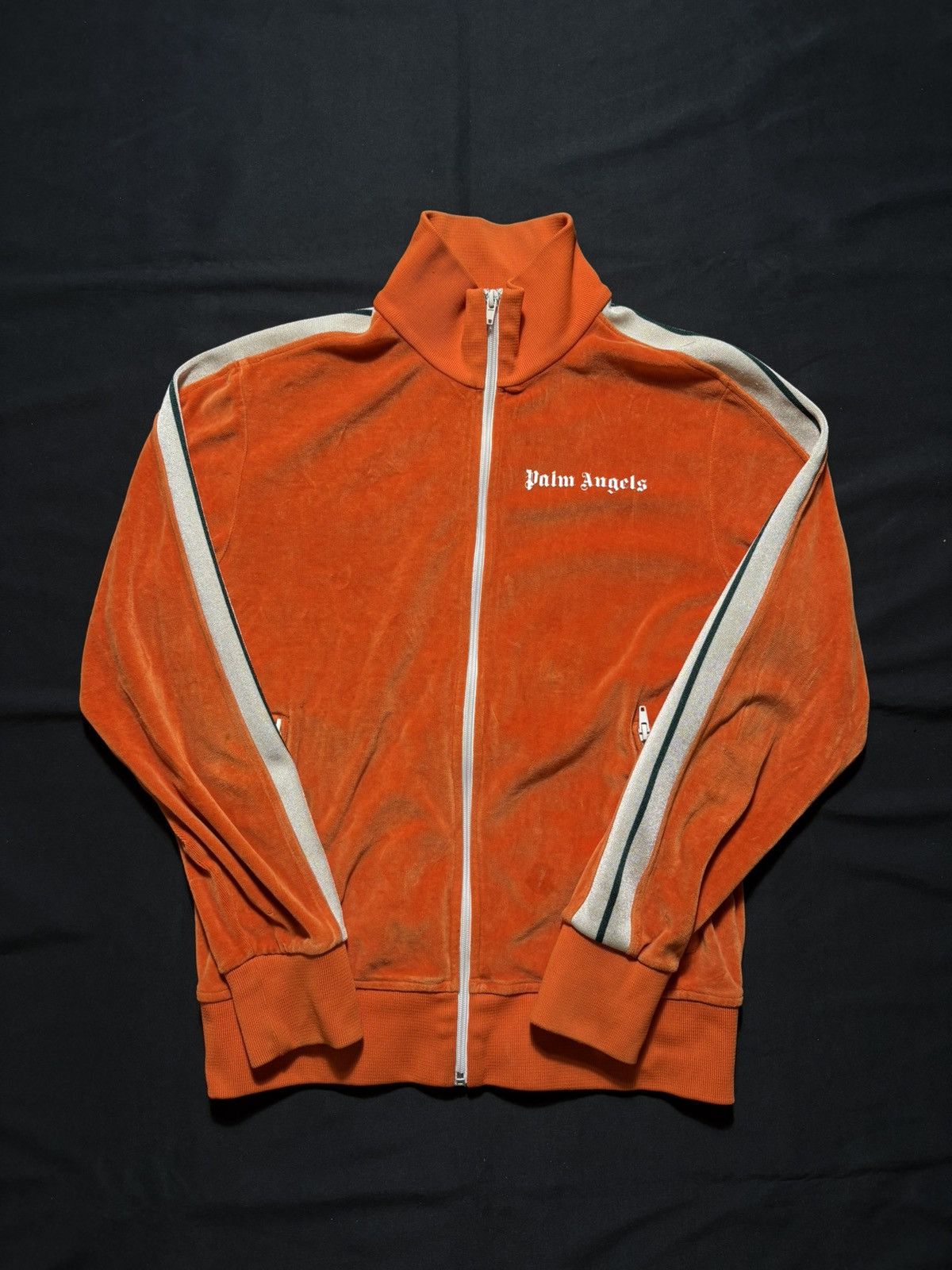 Palm Angels Orange Velour Zip-Up Jacket - Size M