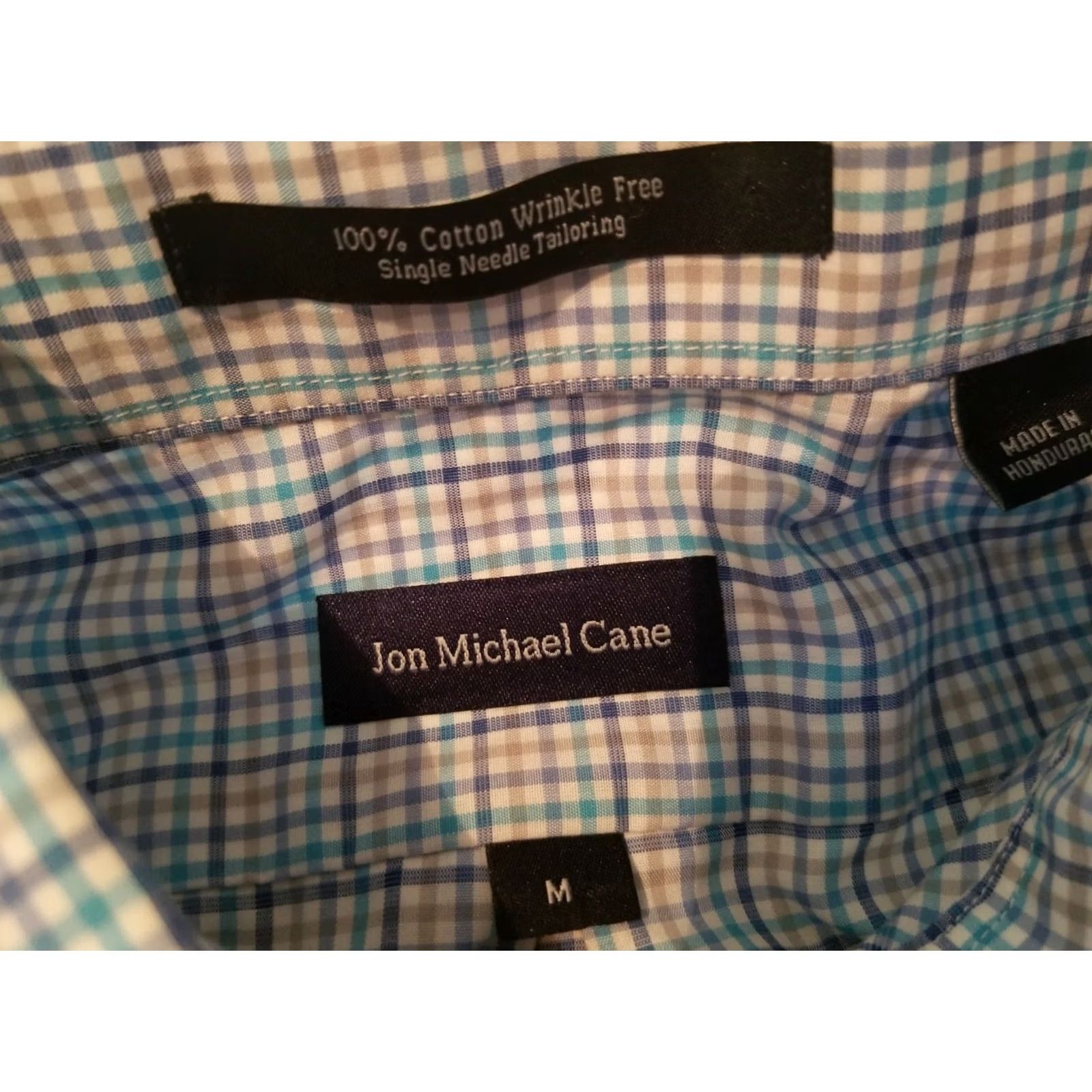 Vintage Mens Jon Michael Cane Dress Shirt M Medium Blue Button Cotton Size 40R - 4 Thumbnail