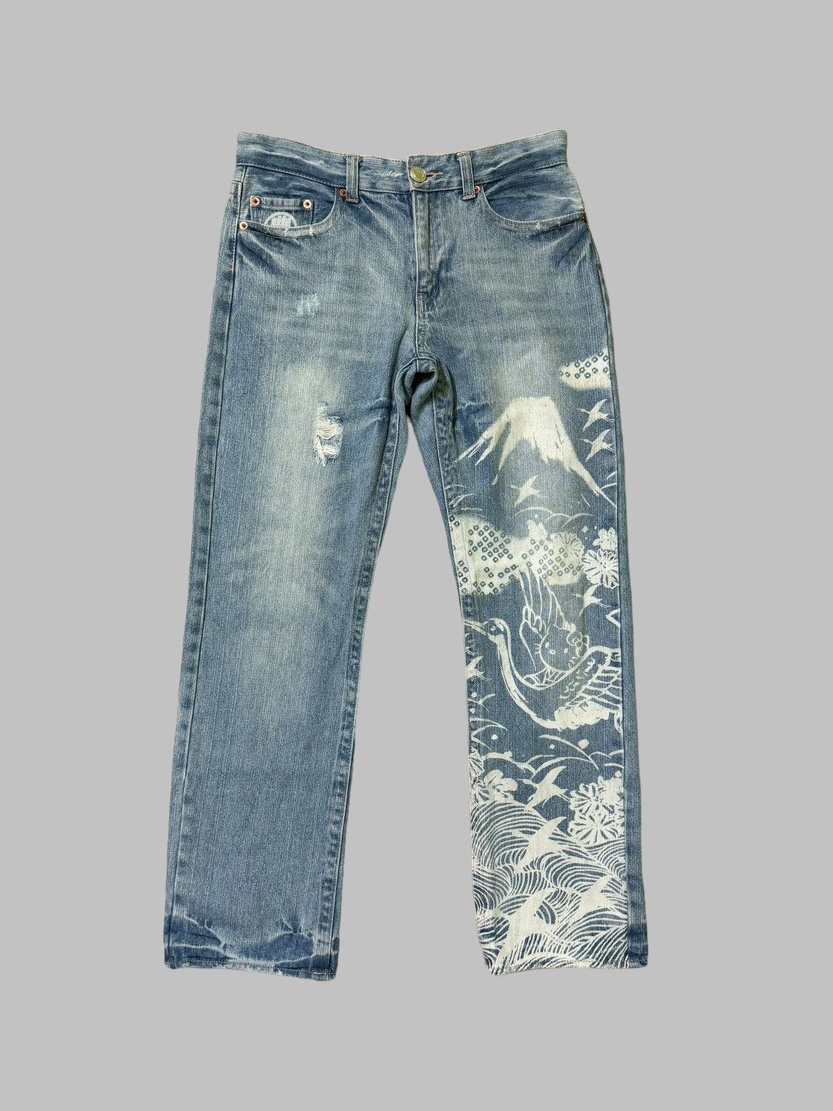 If Six Was Nine Vintage KARAKURI TAMASHI Acid Wash Design Denim Size US 29 - 1 Thumbnail