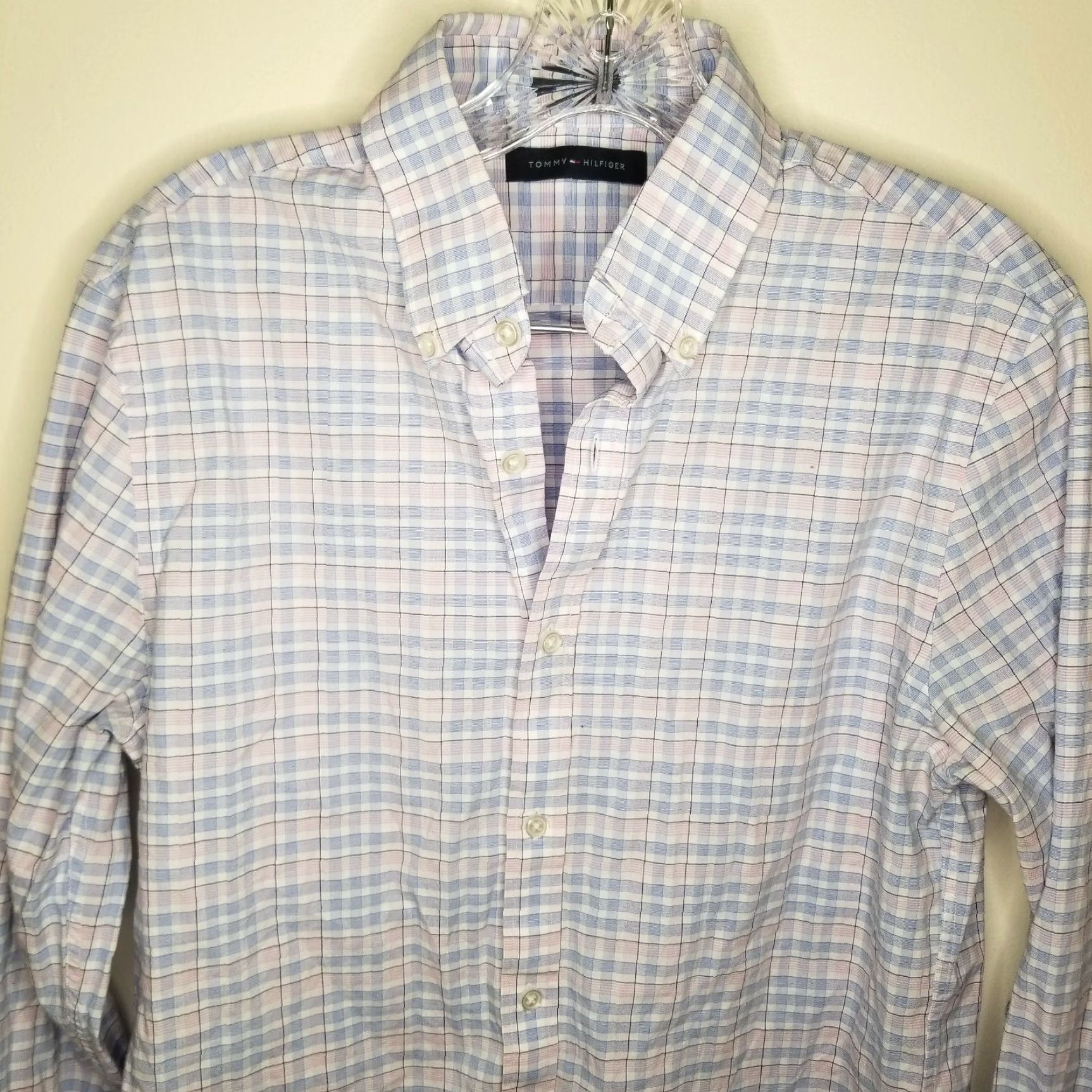 Tommy Hilfiger Tommy Hilfiger Mens Slim Fit Pink Blue Plaid Long Sleeve Button Up Size Medium Size US M / EU 48-50 / 2 - 2 Thumbnail