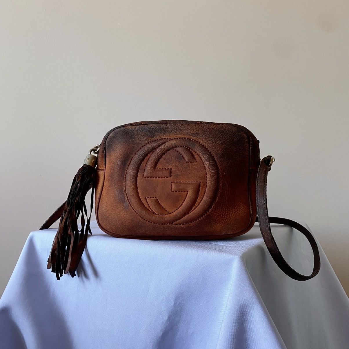 Gucci ❗️Trashed❗️Gucci Soho Disco Bag GG Faded Distressed Vintage Size ONE SIZE - 1 Thumbnail