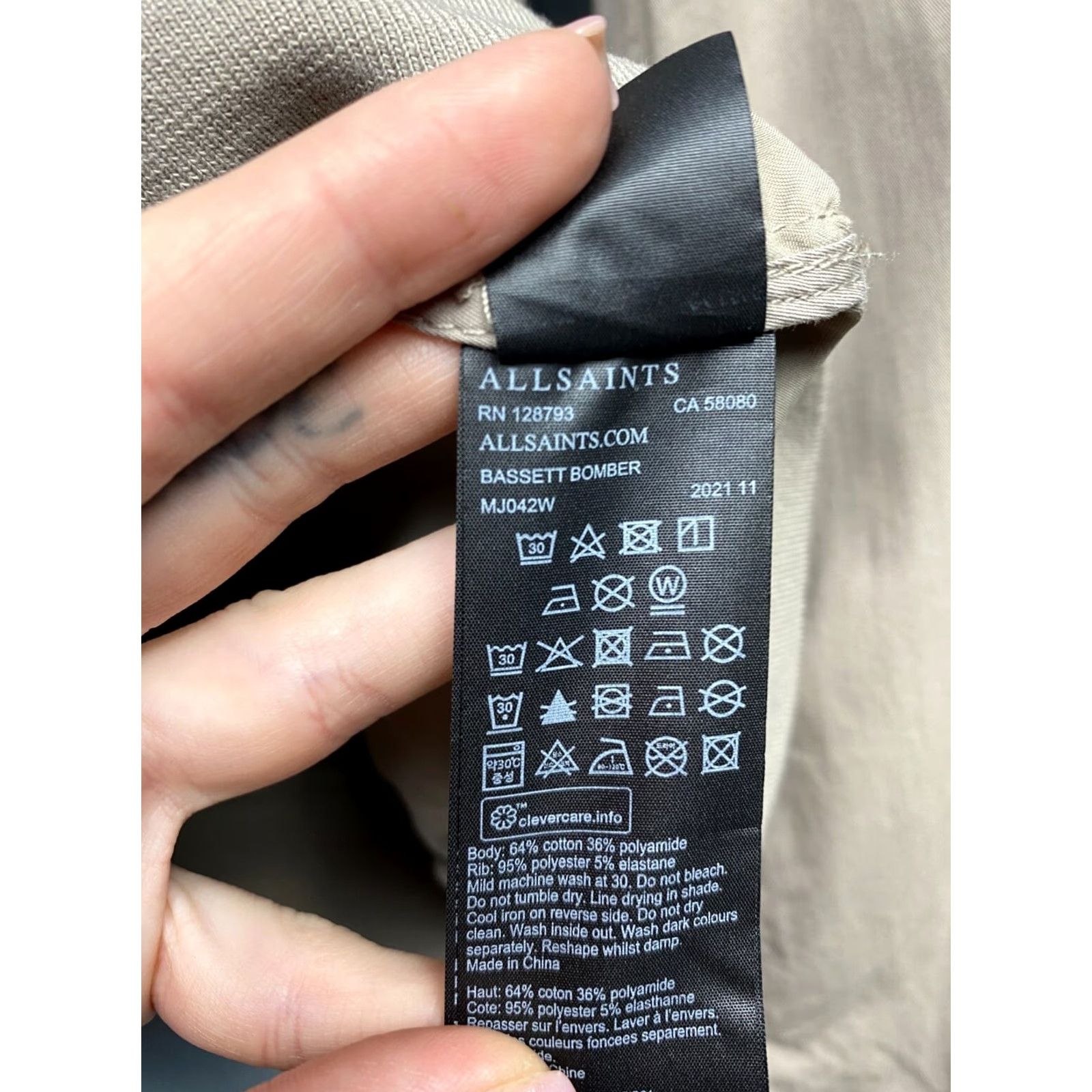 Allsaints Flight Jacket Mens Bomber Size L Beige Logo Vintage Bassett Allsaints Bassett Bomber Jacket L Beige Logo Men Size US L / EU 52-54 / 3 - 4 Thumbnail