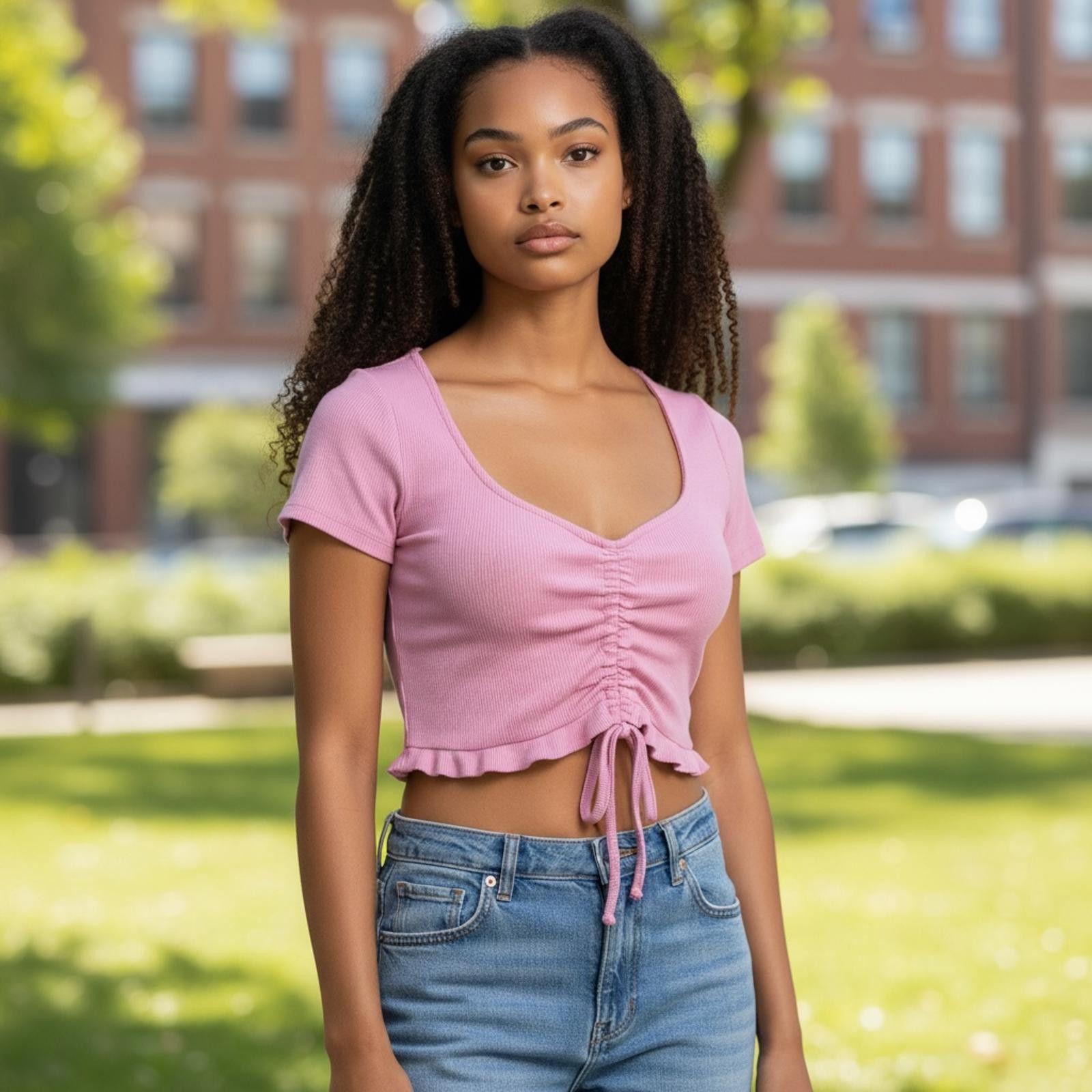 Zara Zara Pink Ruched Drawstring Crop Top Size M Size M / US 6-8 / IT 42-44 - 1 Thumbnail