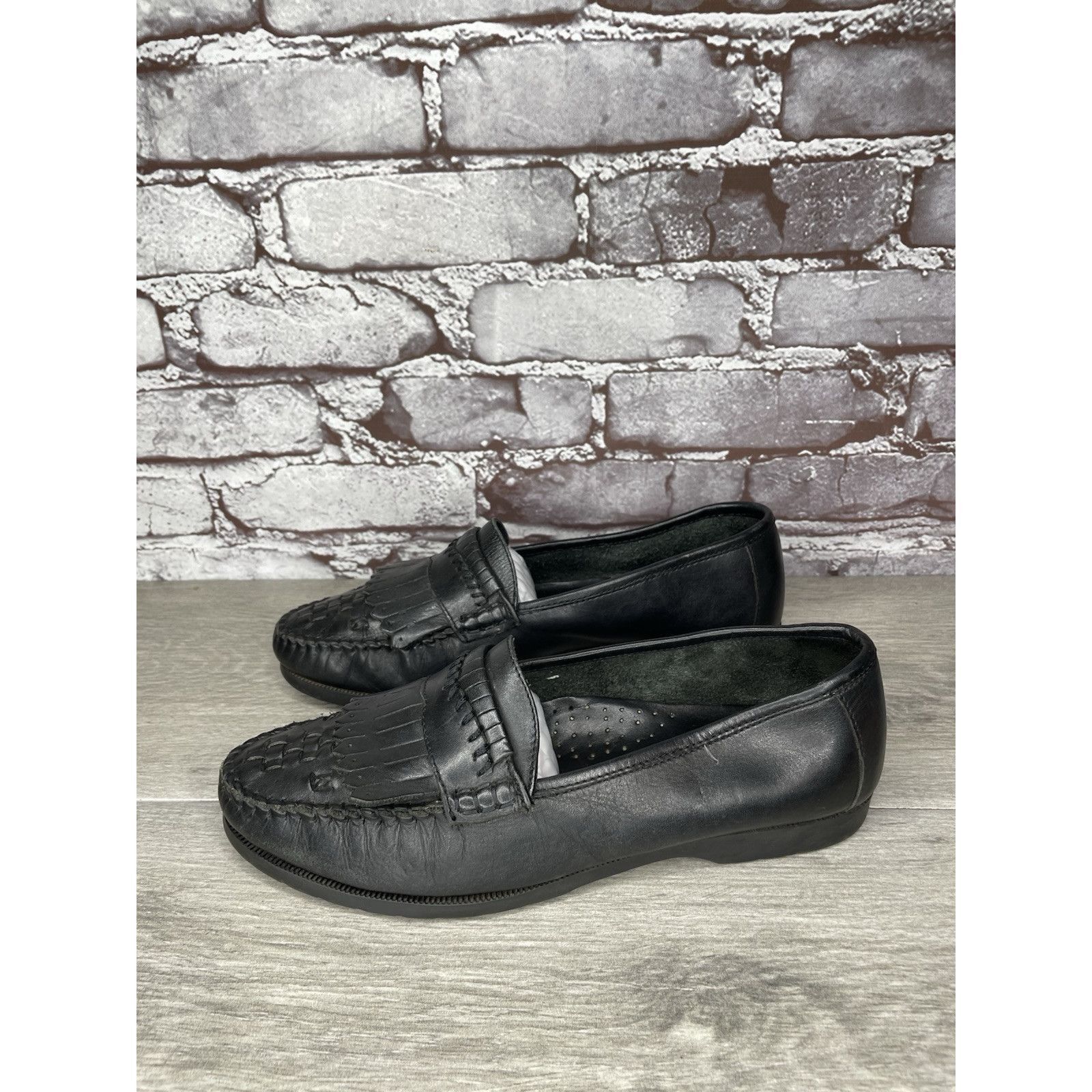 Drake Martin Drake Black Leather Kiltie Woven Loafers Dress Shoes Size US 8 / EU 41 - 8 Thumbnail