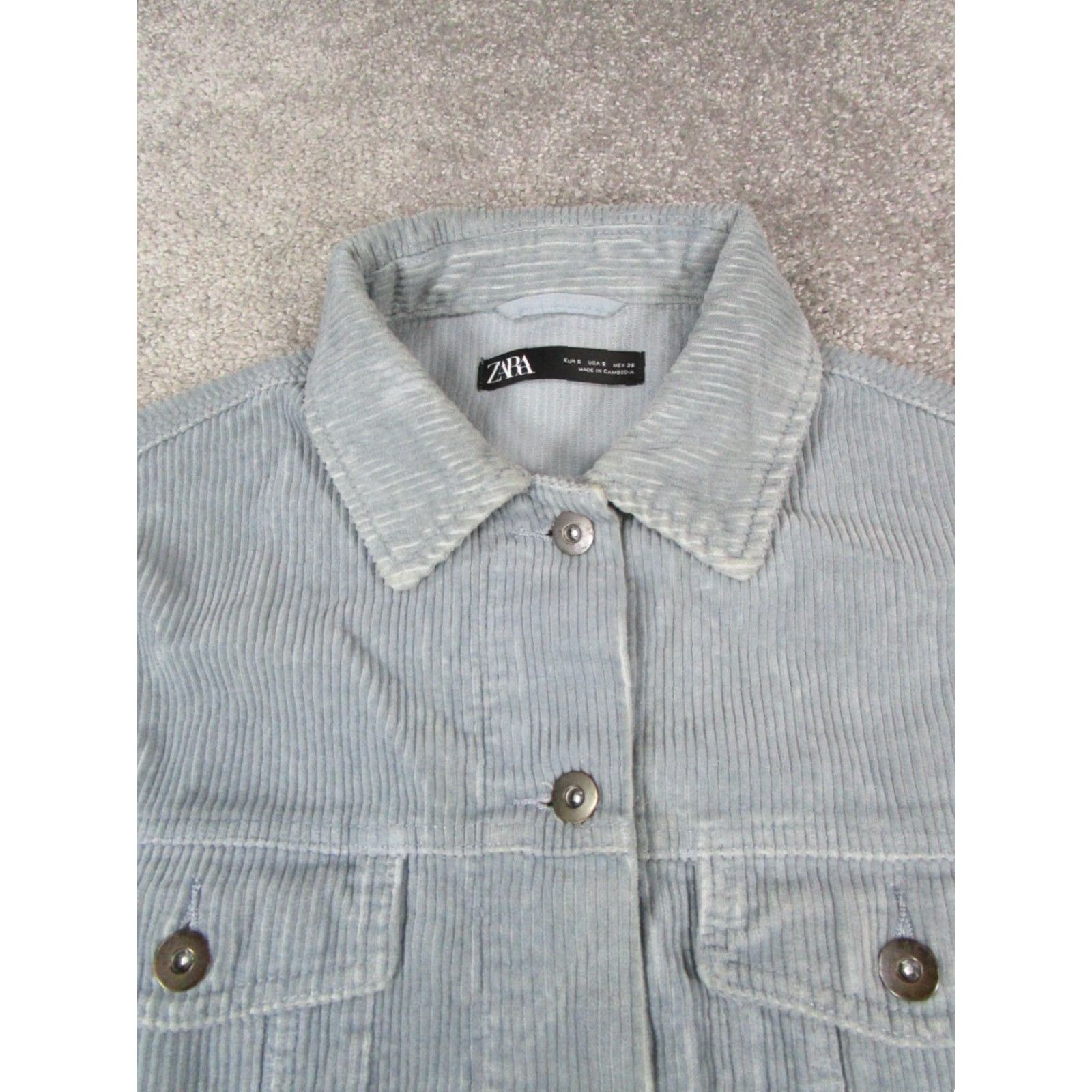 Zara Zara Shirt Womens Small Blue Cotton Corduroy Pleated Button Up Size S / US 4 / IT 40 - 2 Thumbnail