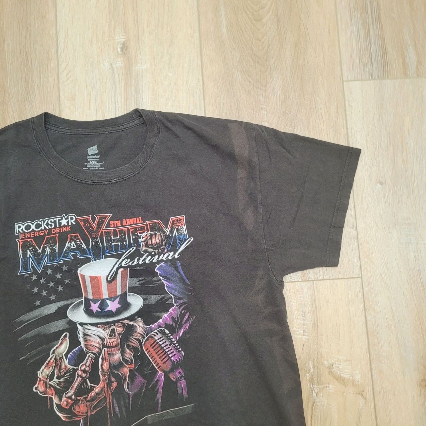 Hanes Rockstar Mayhem Festival 2012 Tour T-Shirt Mens L Boxy Fit 22x27 Double Sided Graphic Print Front Back Size US L / EU 52-54 / 3 - 3 Thumbnail
